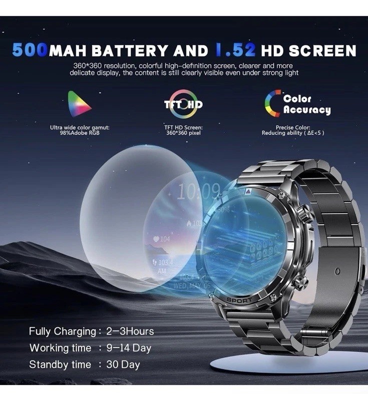 Smart Watches for Men with Bluetooth&Flashlight: 1.52″ IP68 Waterproof Men’s …
