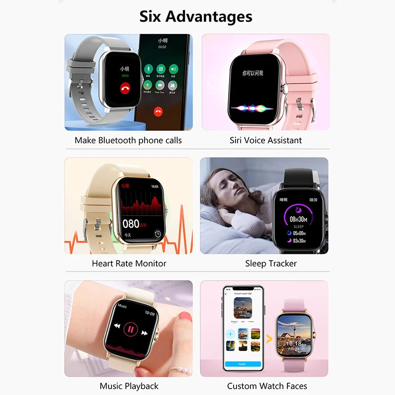 1.83” Sport Smart Watch Fitness Clock Health Monitor Waterproof Smartwatch Wire