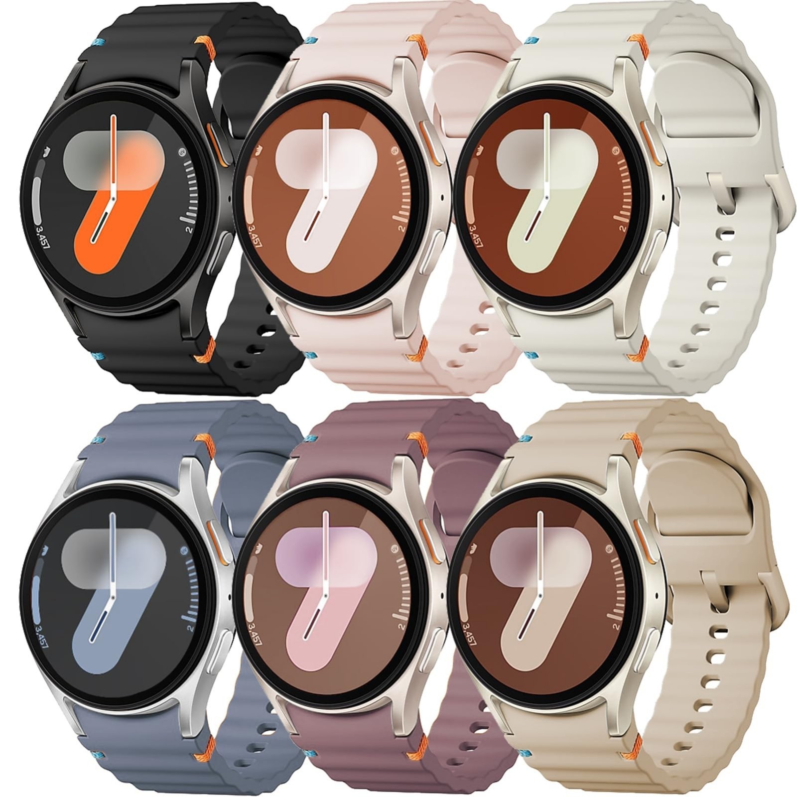6 Pack Silicone Bands for Samsung Galaxy Watch 7 40mm 44mm, Soft No Gap Straps