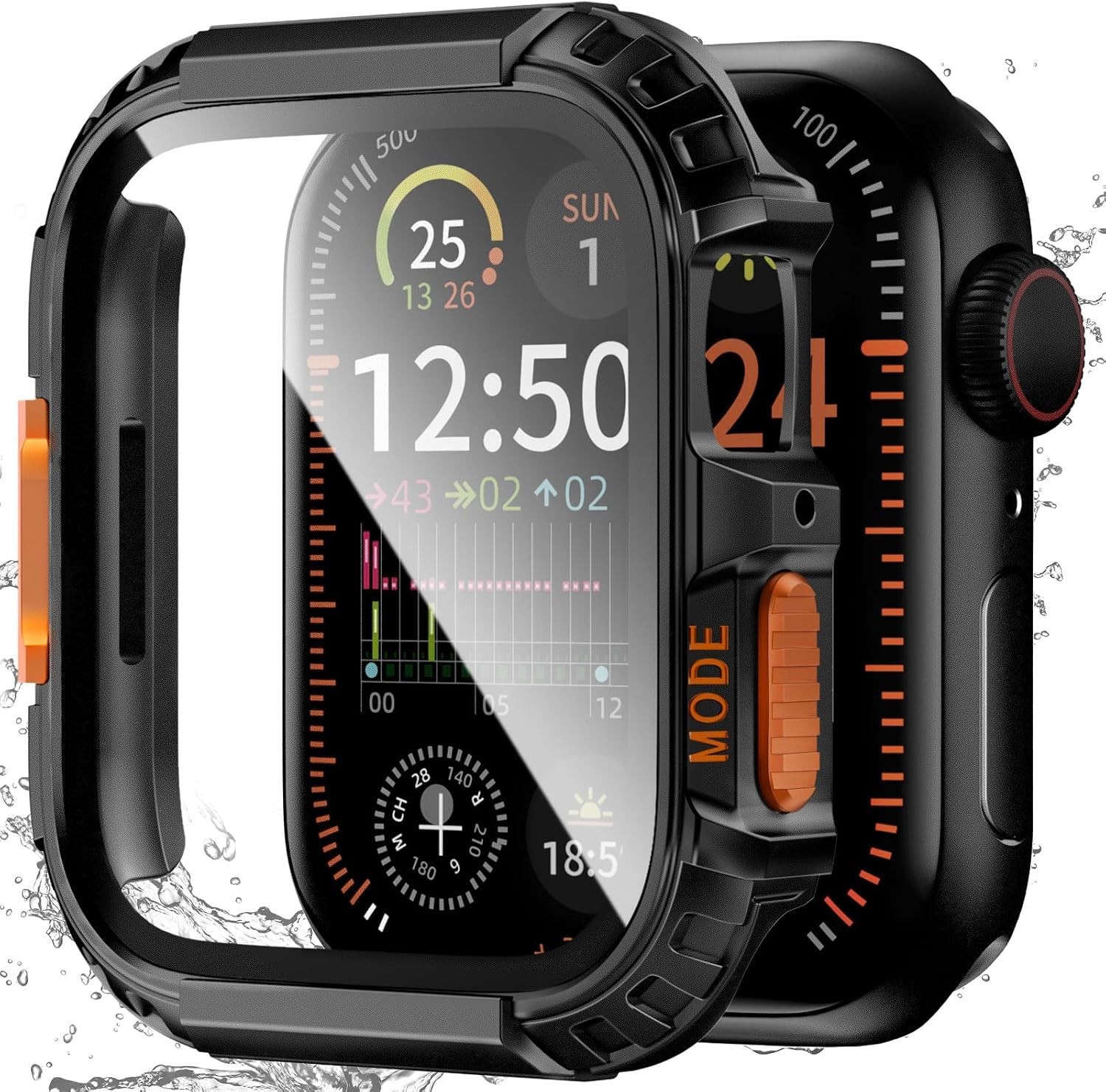 Durable Black Waterproof Case for 46mm Apple Watch Series 10 11 with Glass Prote