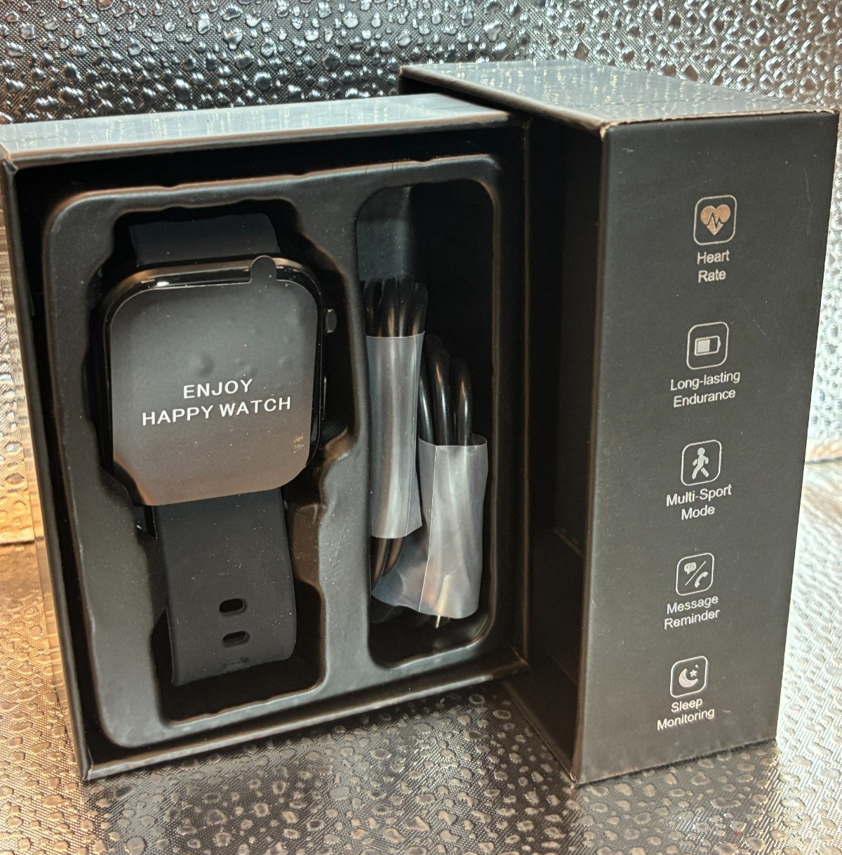 Happy Watch Black Smart Watch Sleep Monitor and Heart Rate Monitoring 1.81″ LCD