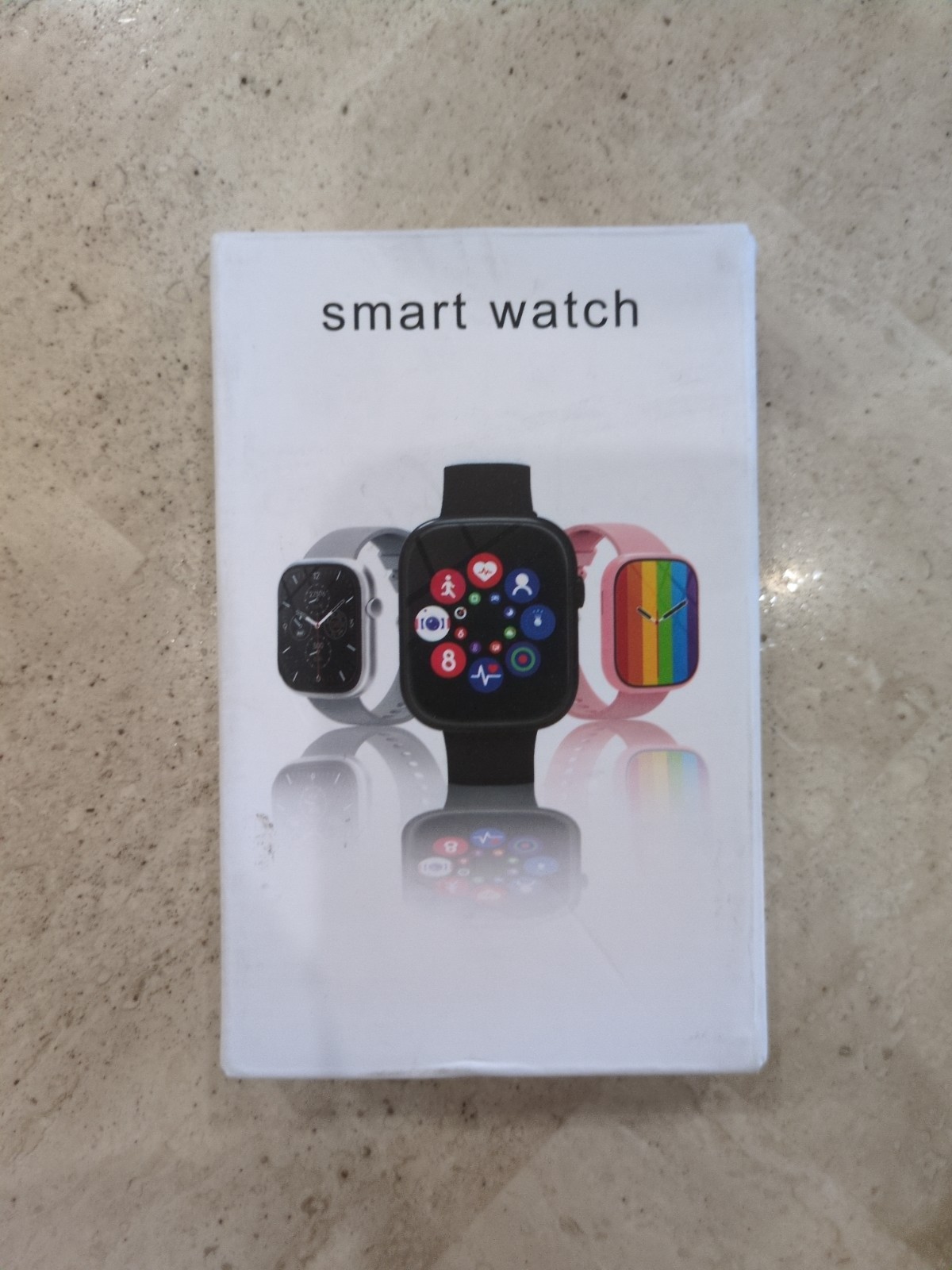 Smart Watch 44mm Black Silicone Band Fitness Tracker Touch Screen Android iOS