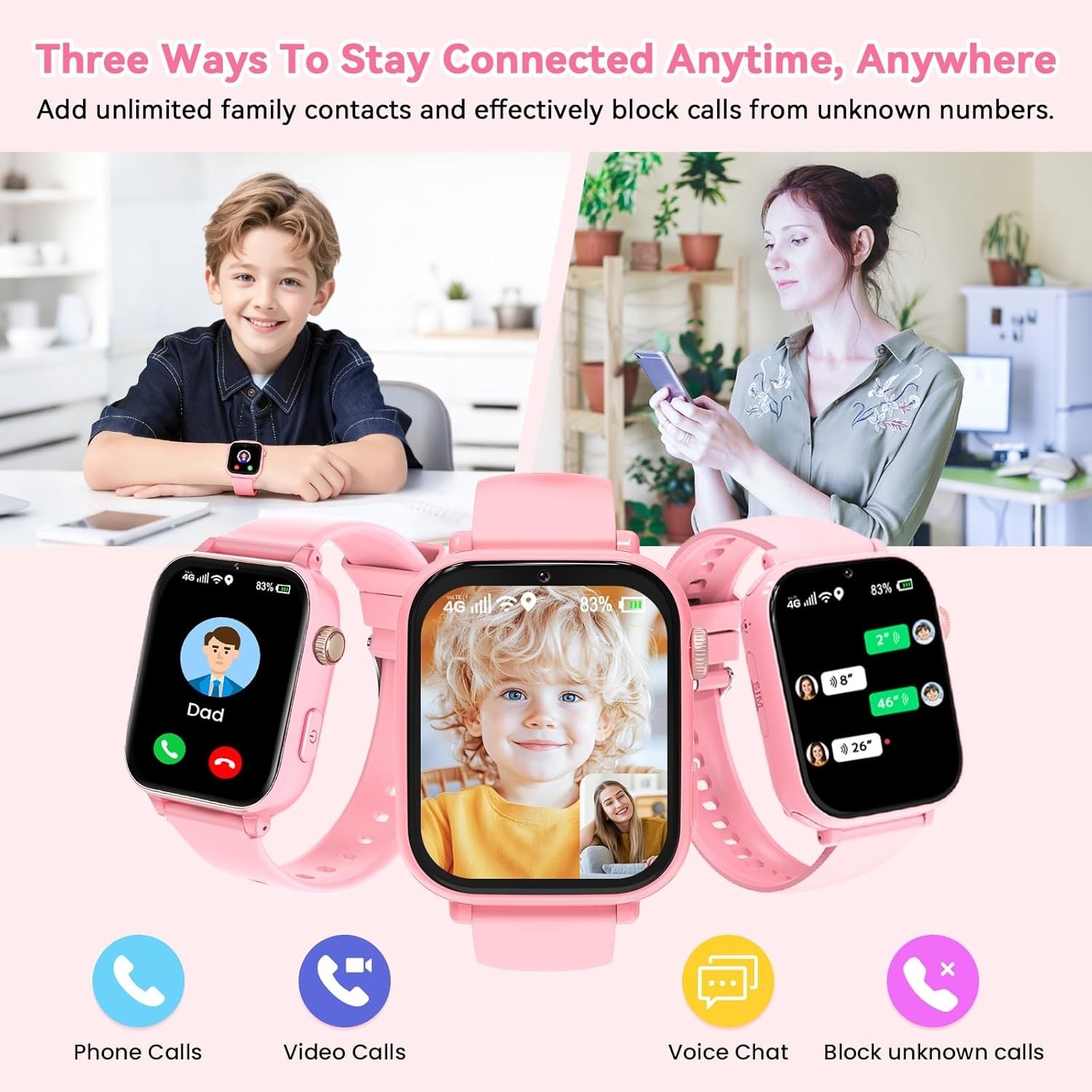 4G Kids Smart Watch Phone GPS, Smartwatch for Boys Girls Ages 4-12 with Vide…