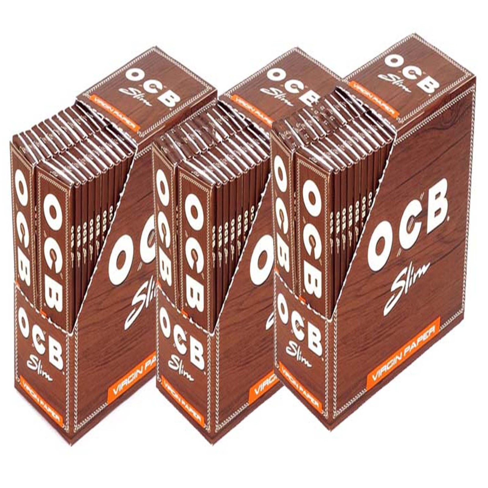 3 Pack OCB Brown Virgin King Size Slim Cartine Lunghe 50 Libretti Originali