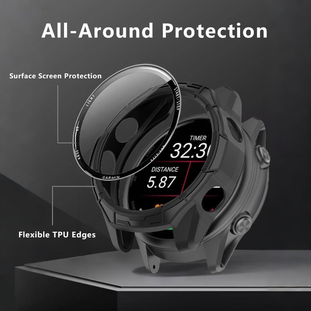 3-PCS 3D Tempered Glass Film & TPU Bumper For Garmin Forerunner 570 47mm Anti-Sc