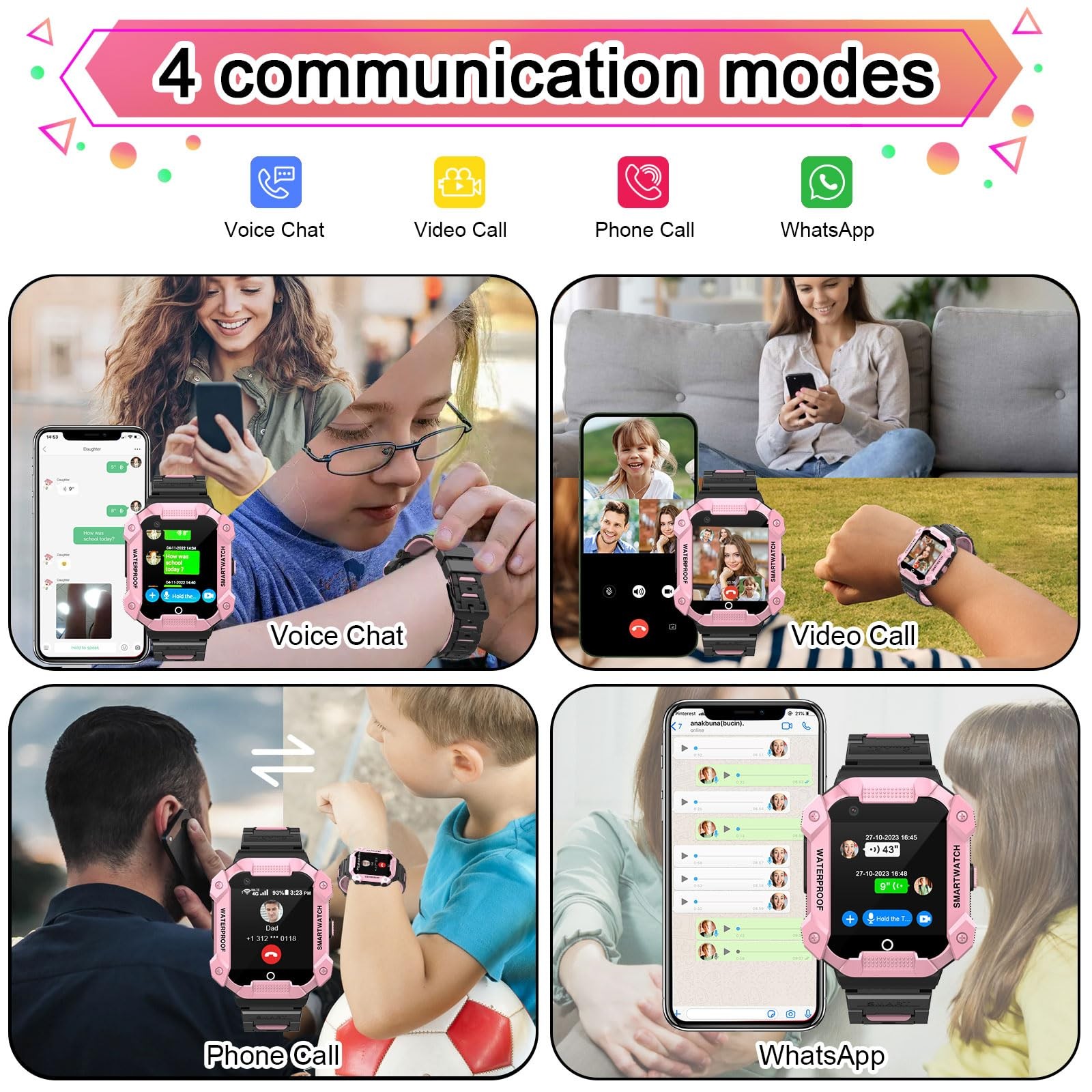 4G GPS for with SIM Card, 1.4″ Touch Screen for Boys Girls Gift, Watch with V…