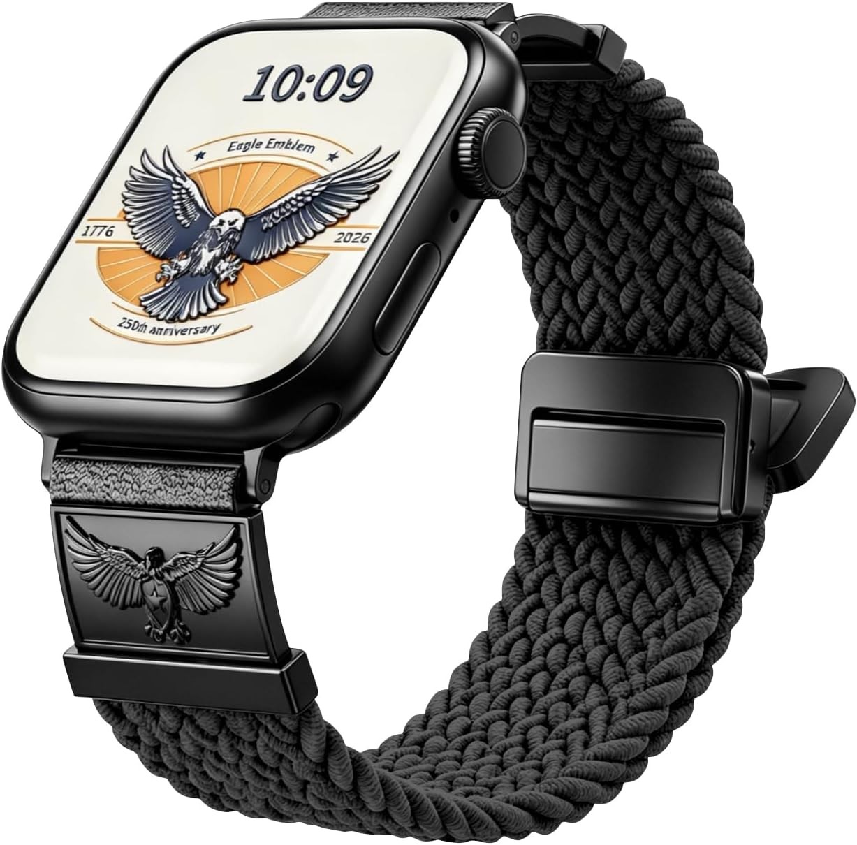 Braided Magnetic Stretch Band for Apple Watch 44mm, Eagle Shield Design, Soft Ny