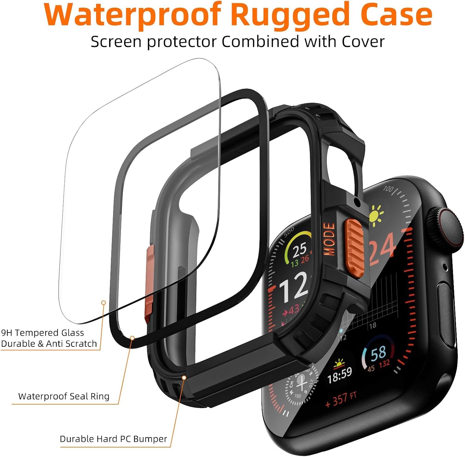 2 Pack Rugged Case for Apple Watch Series 9 45mm with Tempered Glass Protector