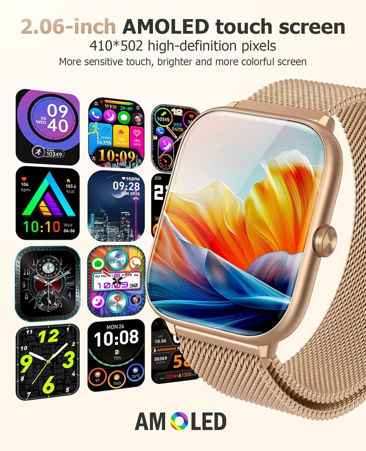 EarlySincere 2025 Smart Watches for Women with 2.06″ AMOLED Always-On Display,