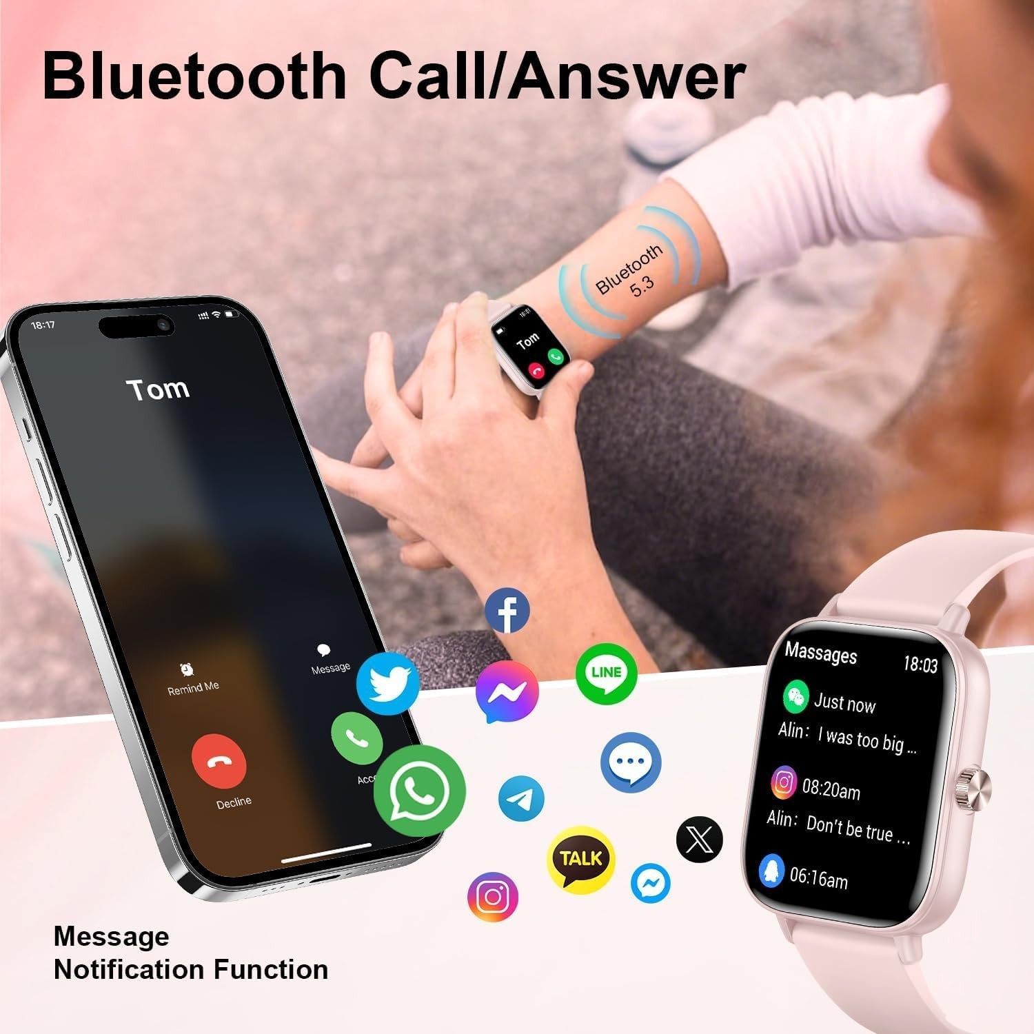 RAYPONG Smart Watch Women 1.83” HD Touchscreen Bluetooth Call Fitness Tracker