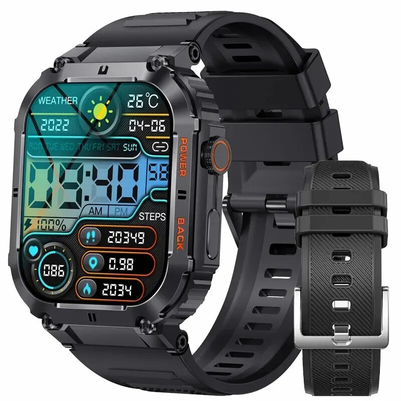 Outdoor Sports Fitness Smartwatch Men 1.96 Inch Screen Bluetooth Call Waterproof
