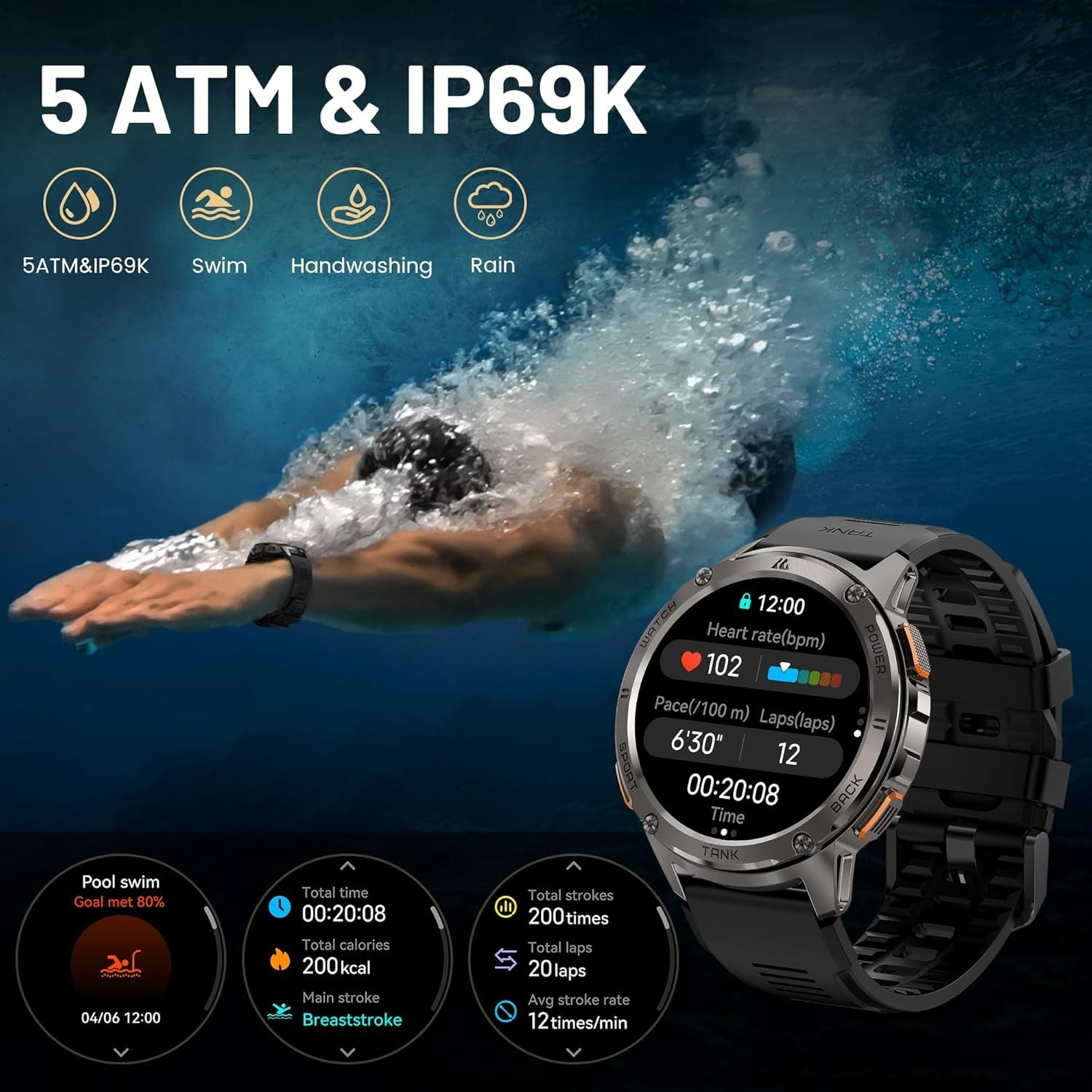 KOSPET Smart Watch for Men, 60 Days Extra-Long Battery, 50M Waterproof for Sw…