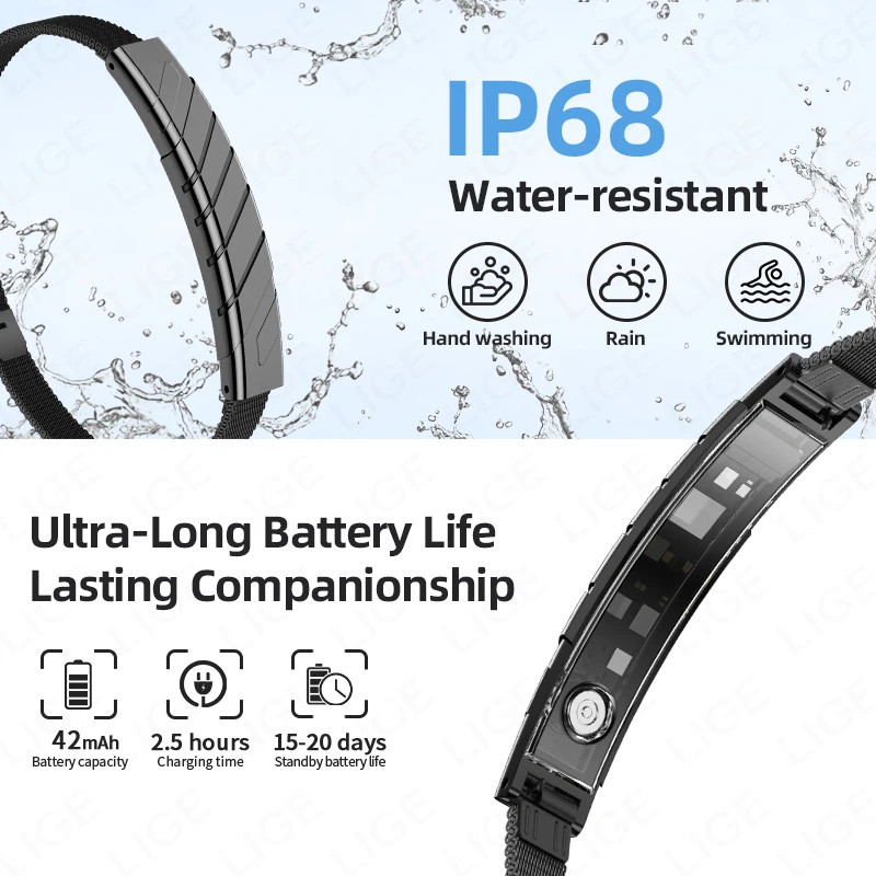 LIGE NO Screen Smart Bracelet Heart Rate Health Monitor Smart Watches