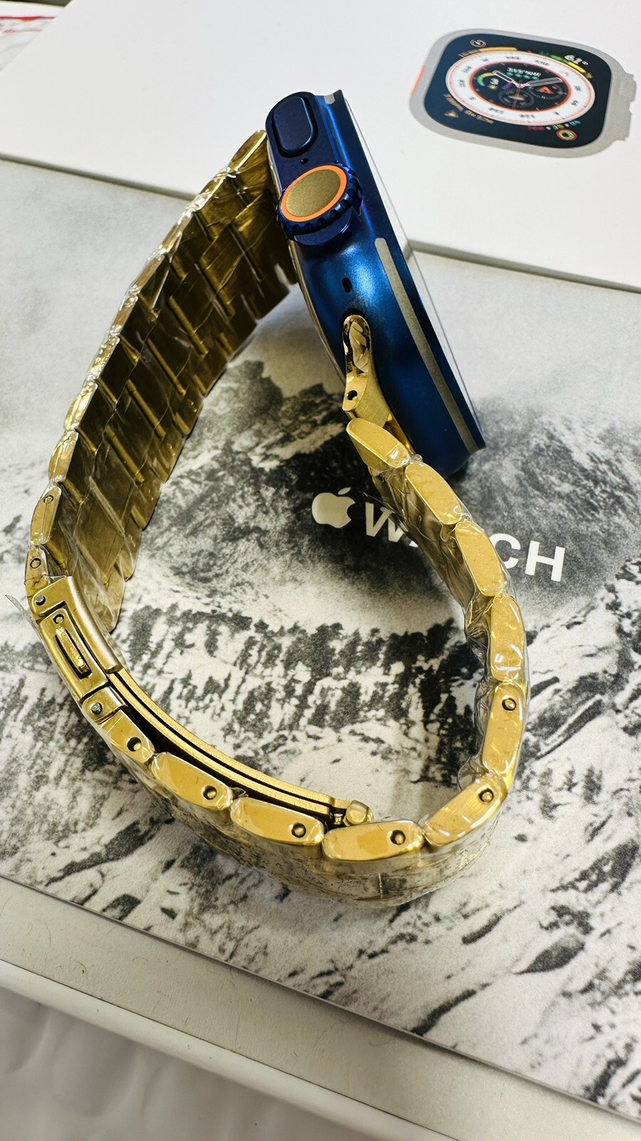 Apple Watch ULTRA 2 49mm Anodized Blue CUSTOM Titanium Gold Plated Link Band
