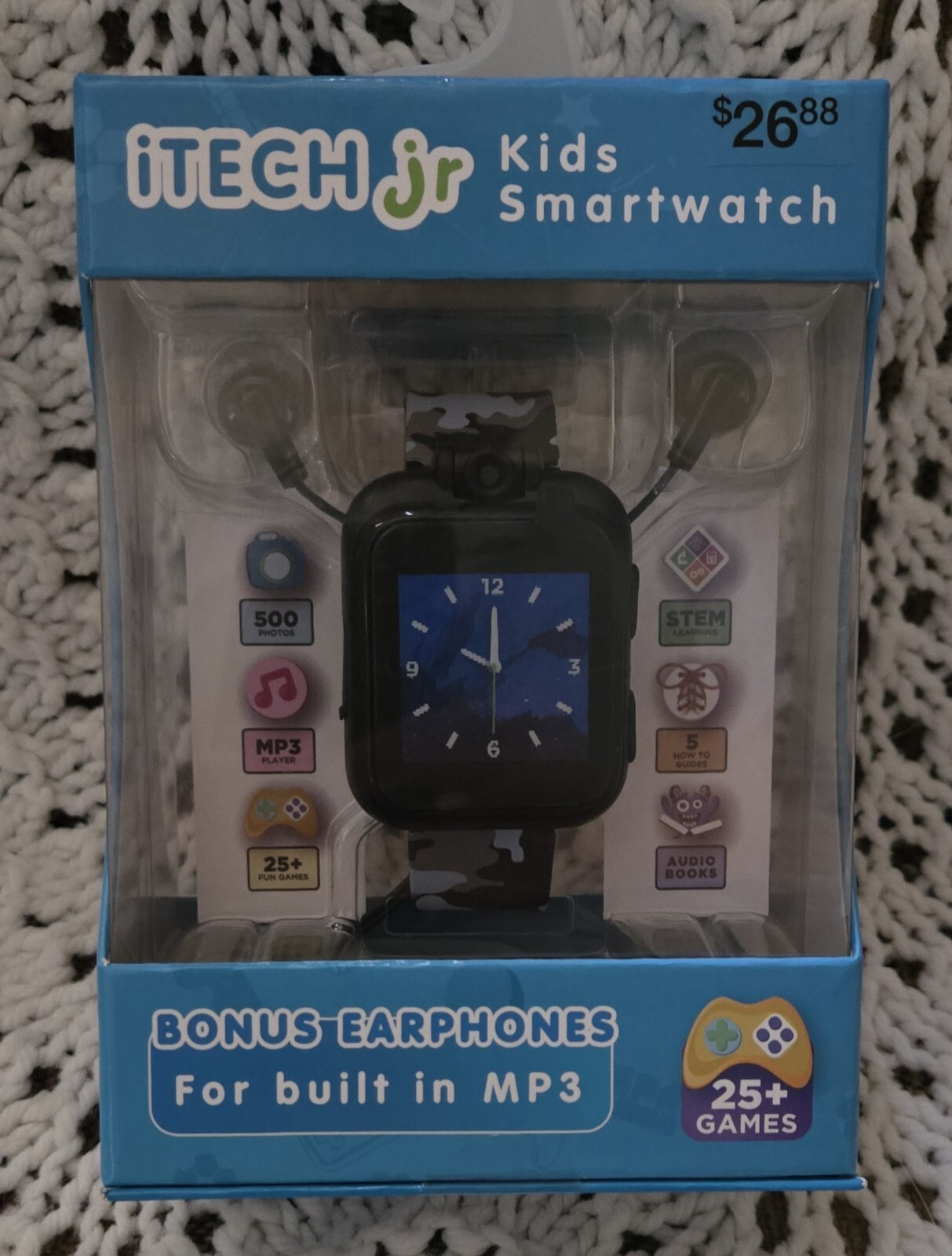 NEW iTech Jr Kids Smartwatch with Earbuds & Smartwatch Set Blue Camo Print