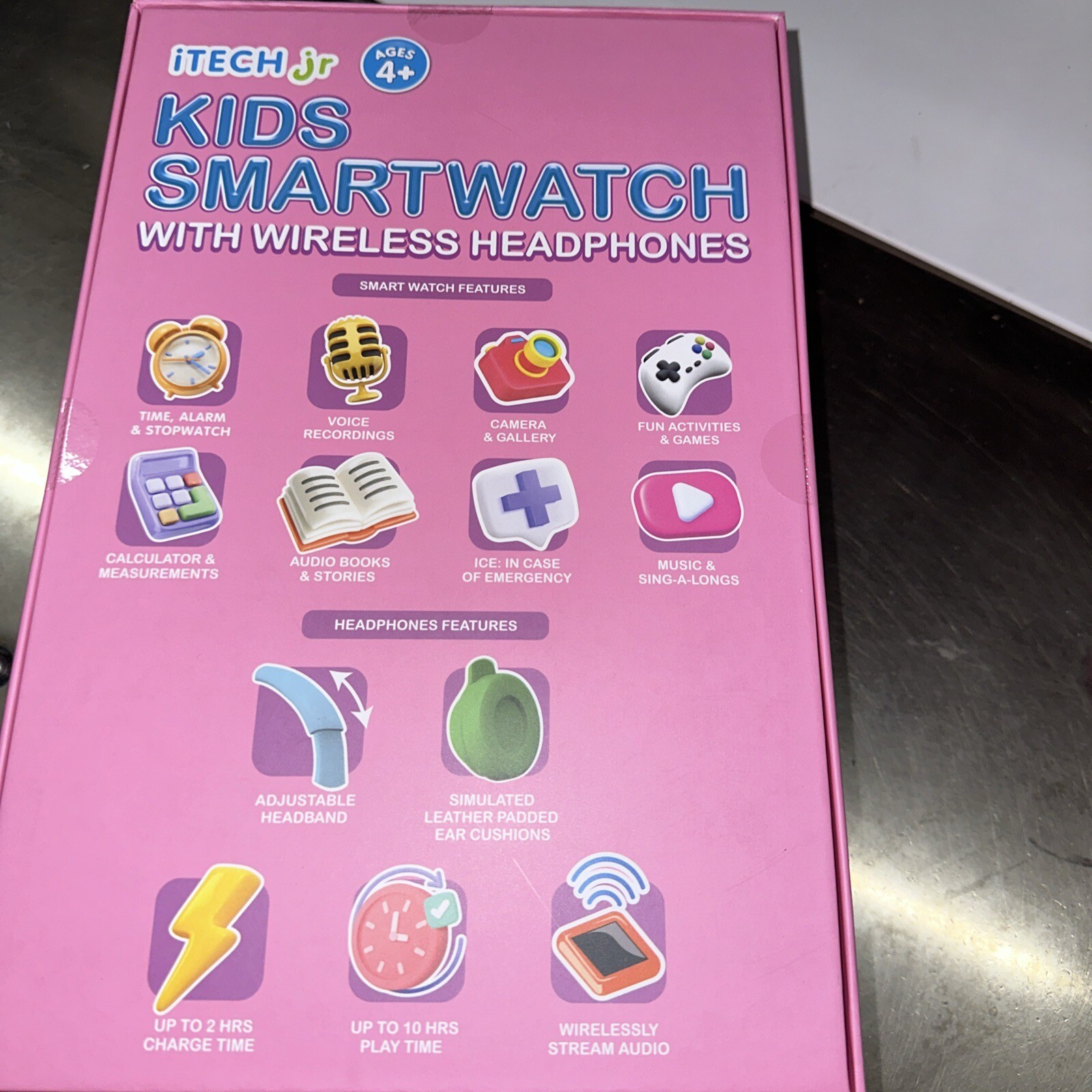 iTECH Jr Kids Smartwatch With Wireless Headphones, Fuzzy Purple Cupcake Silicone