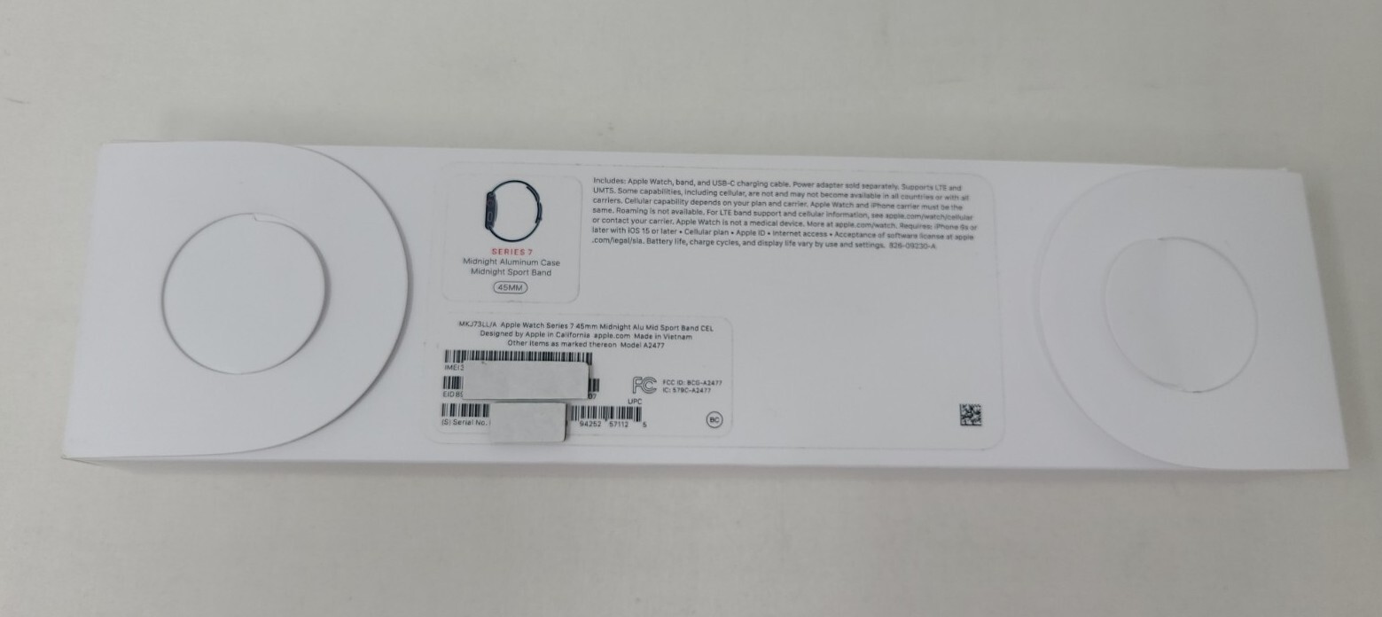 Apple Watch Series 7 Cellular 45mm Midnight Aluminum Sport Band MKJ73LL/A SEALED