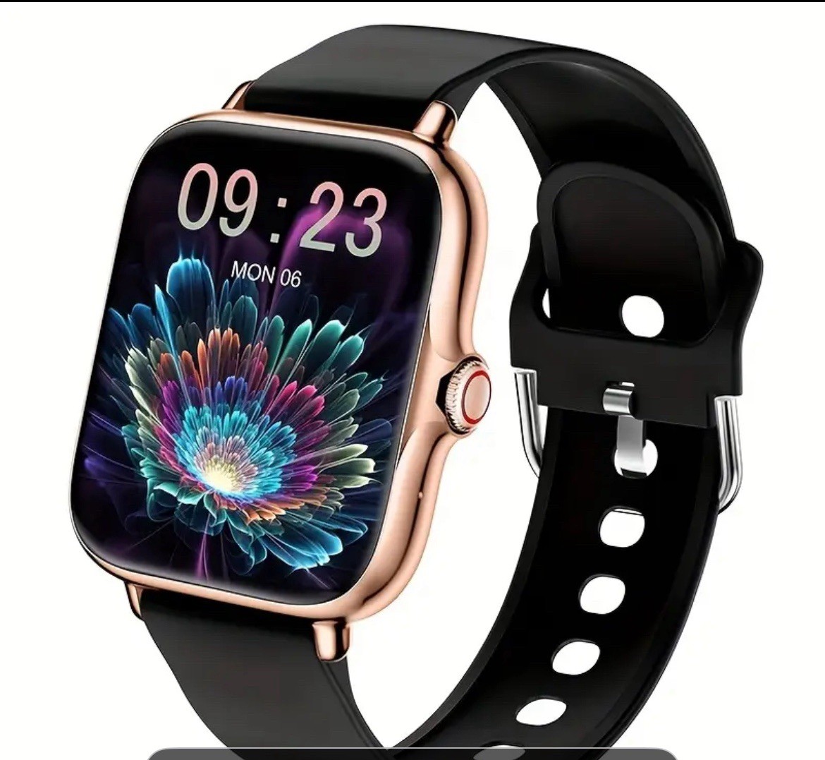 Smart Watch For Android Or iOS Black Band W/ Rose Gold Trim