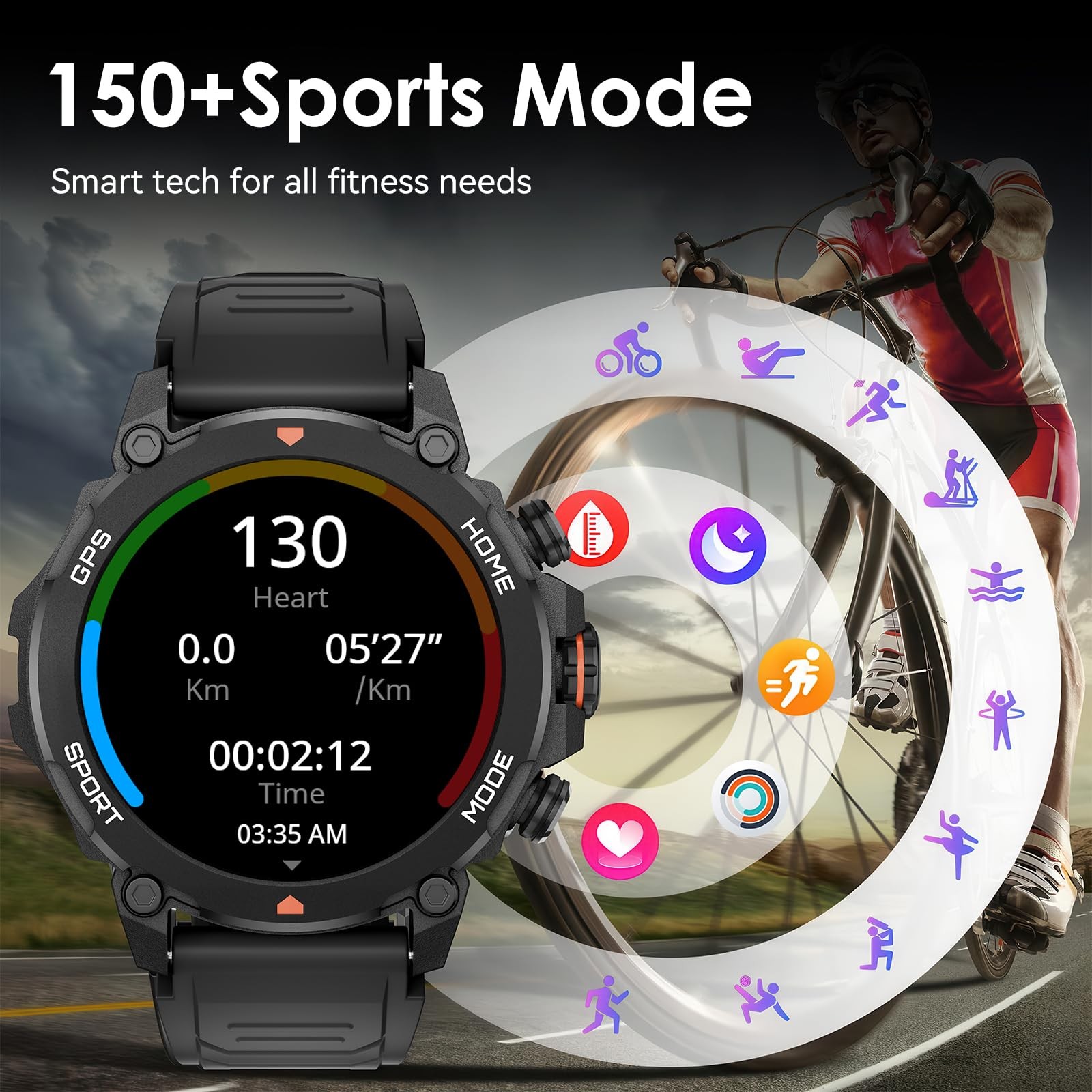 for Men Women with GPS Fitness Tracker 1.43 AMOLED Screen, 5ATM Waterproof, 4…