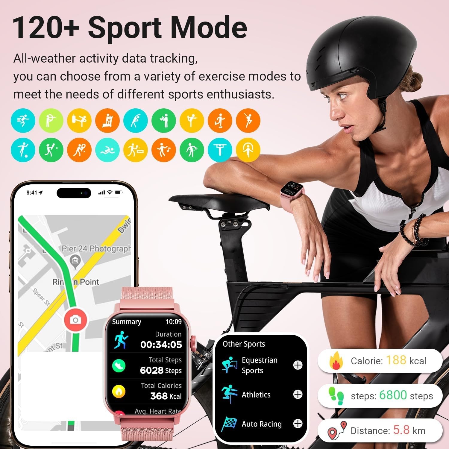 Smart Watches for Women, 1.83″ HD Fitness Tracker (Answer/Make Calls), 120
