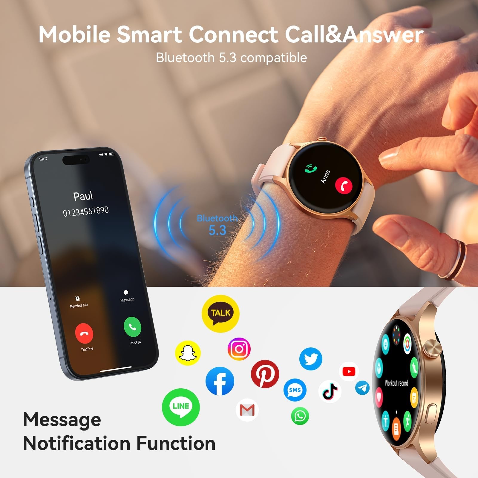 Fitness Smart Watch for Women – 1.32” AMOLED Screen, Call Function, Heart Rate