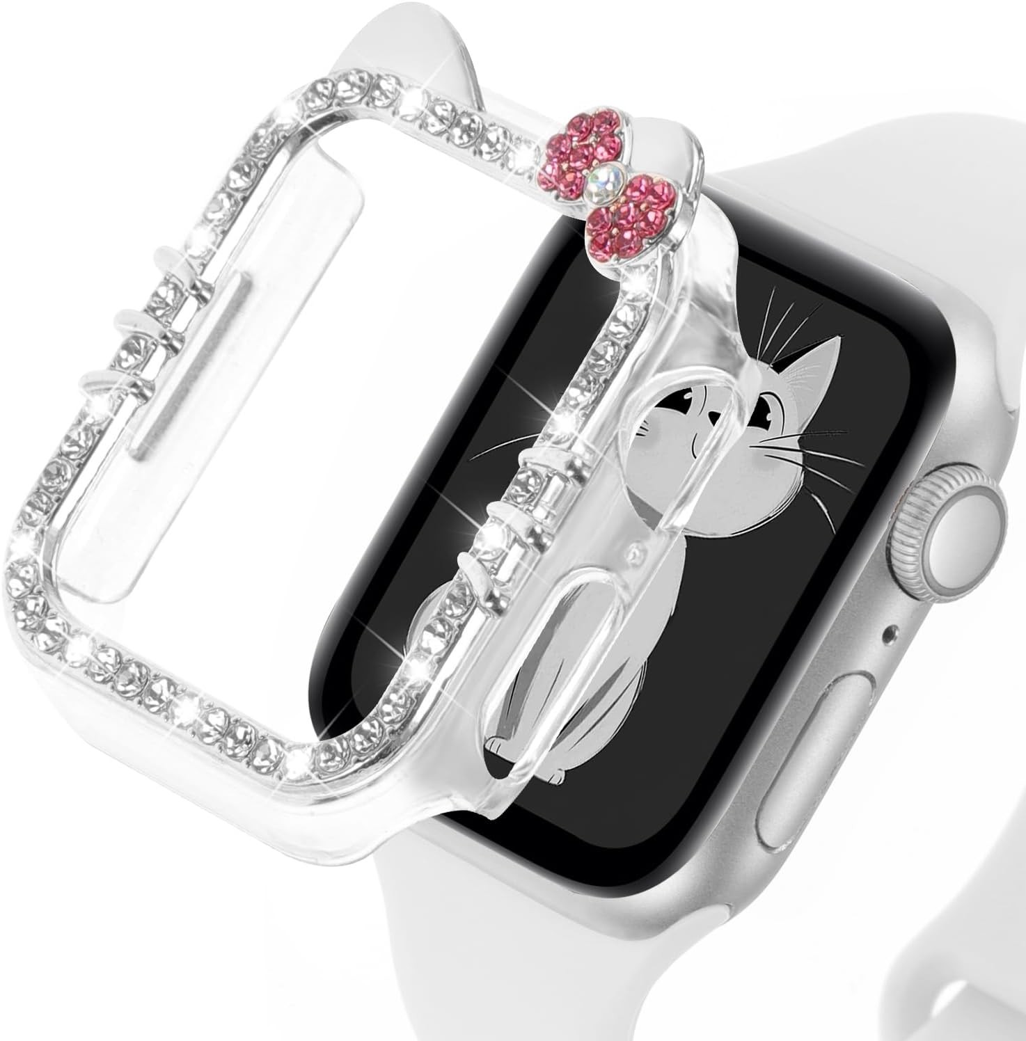 Cute Cartoon Cat Case for Apple Watch 42mm 46mm Series 11 10, Bling & Protective
