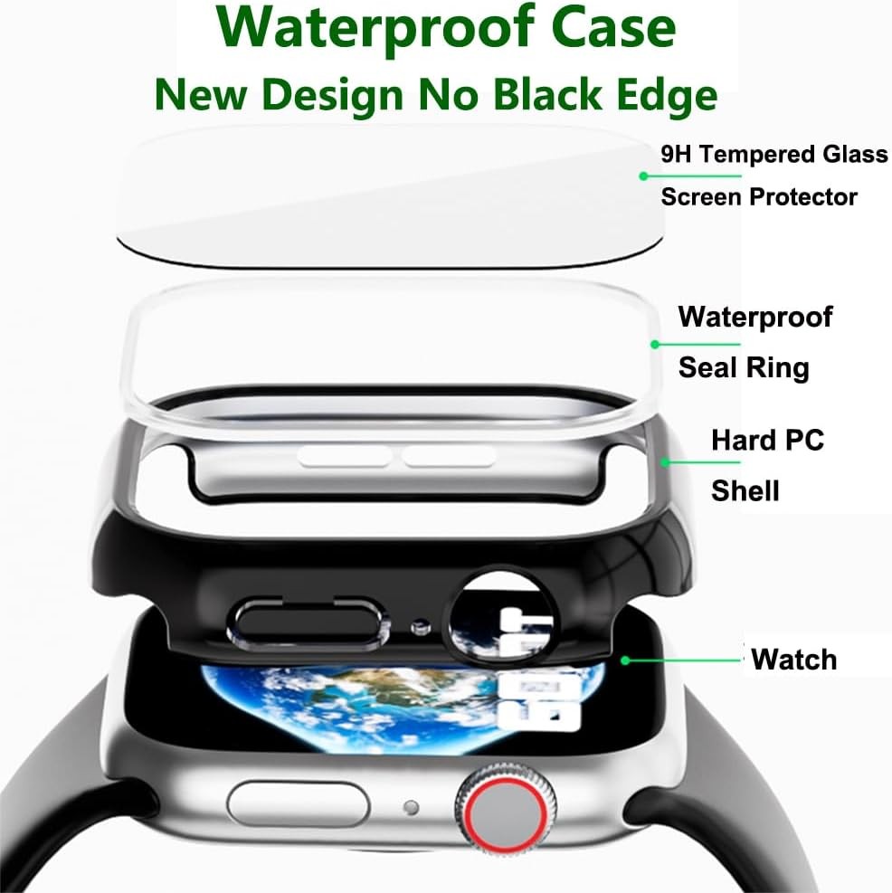 2 Pack Waterproof Hard Case for Apple Watch Series 9 41mm No Black Edge