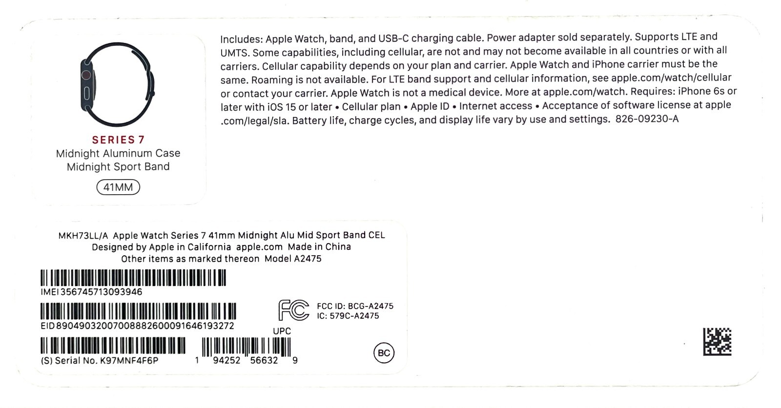 Apple Watch Series 7 41mm Aluminum Case (GPS + Cellular) – Midnight