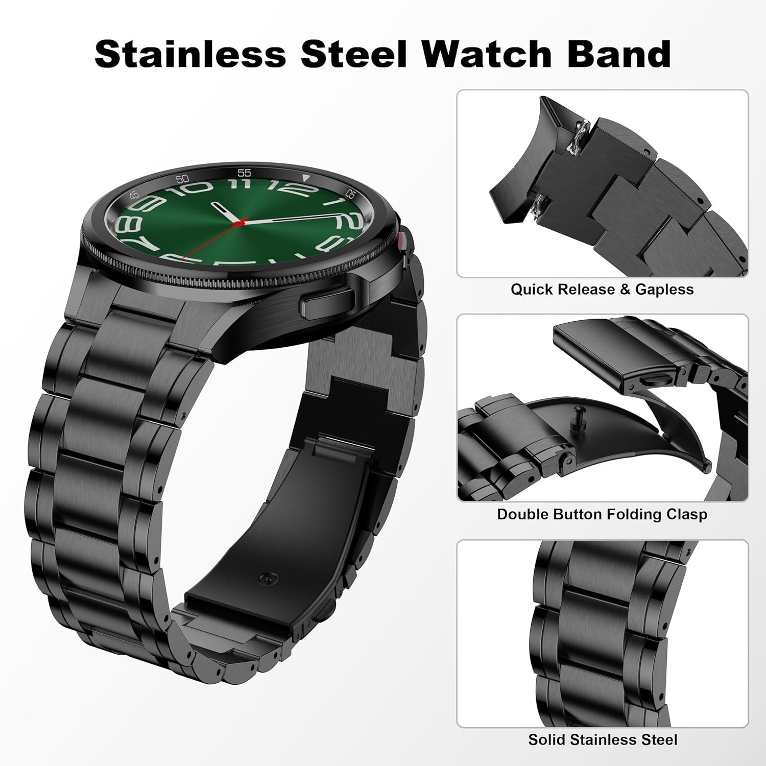 Solid Stainless Steel Strap Compatible with Samsung Galaxy Watch 6 Classic 47mm