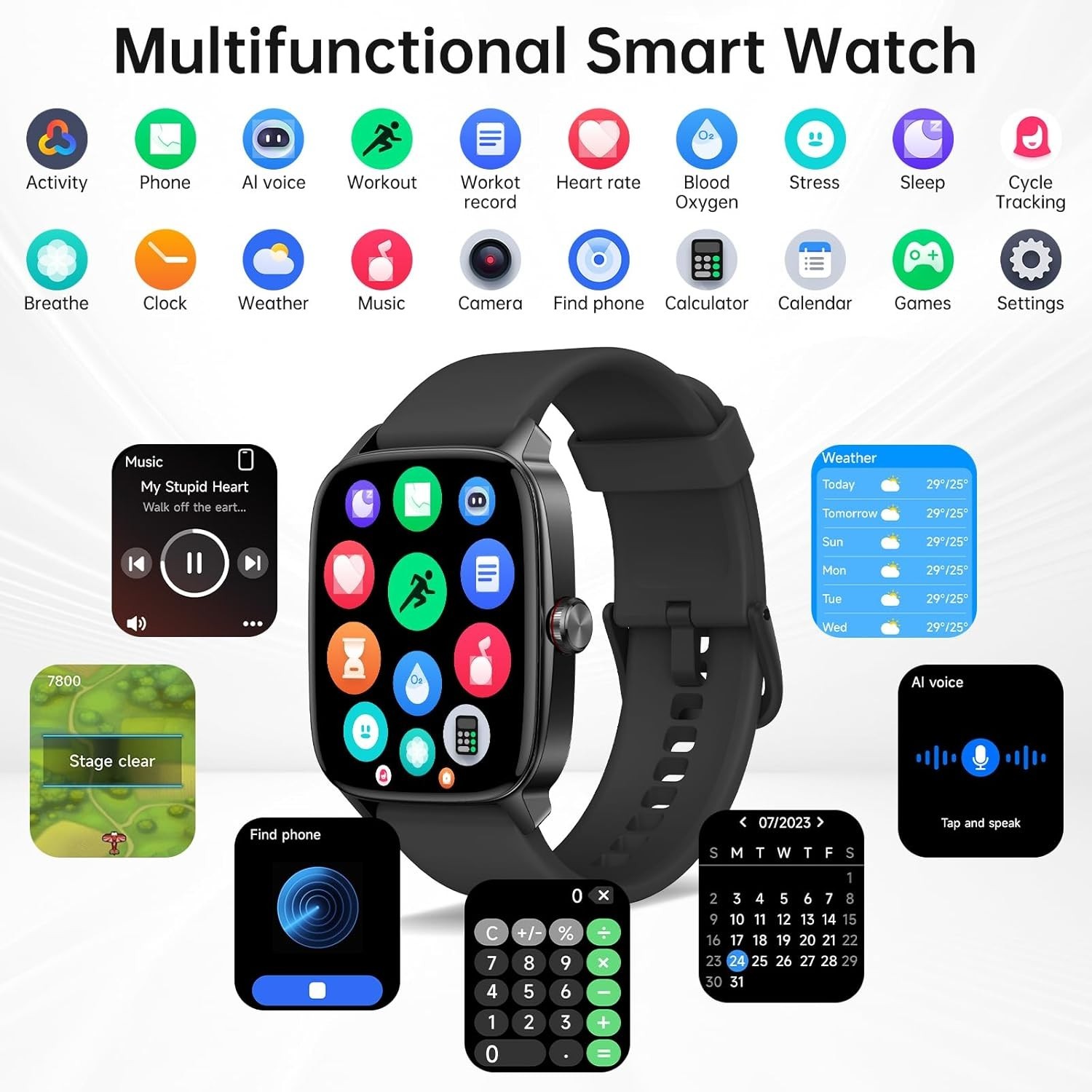 Smart Watches for Women Men with Bluetooth Call & AI Voice, 1.85″ HD Fitness