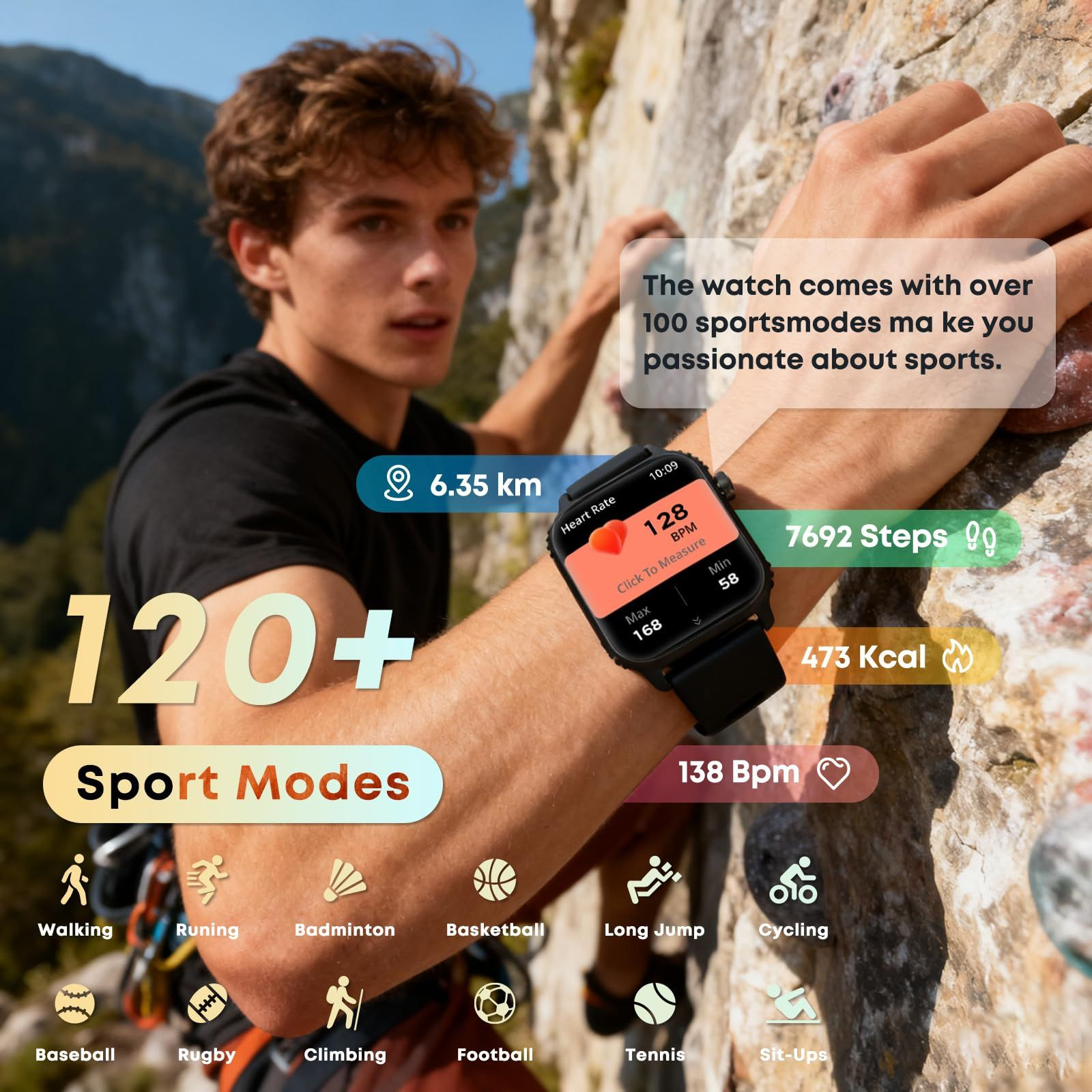 DIVOAZBVO Smart Watch for Men, 120+ Sports Modes Smartwatch one size, Black