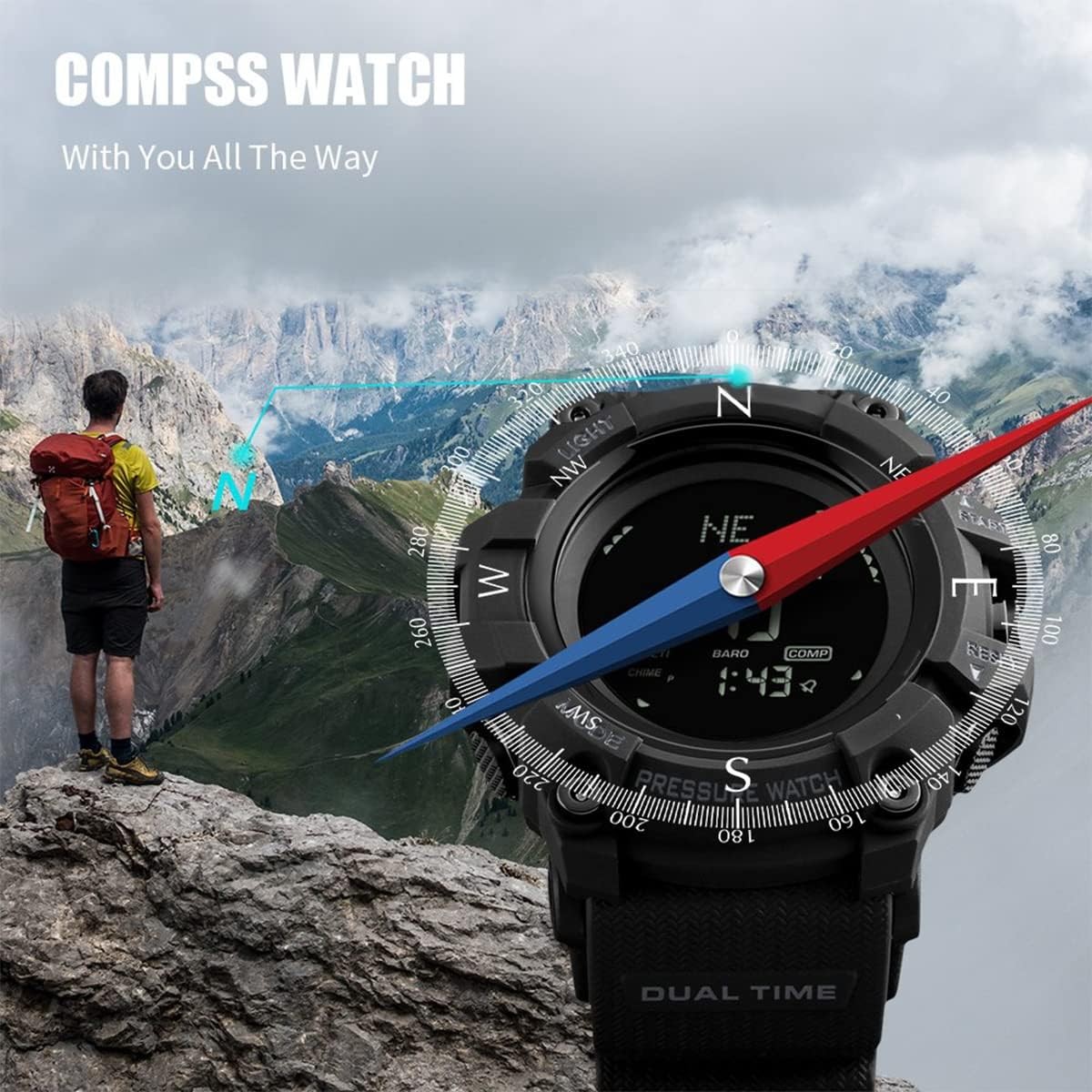 Watch Compass, Altimeter Barometer Thermometer Temperature, Pedometer, Milita…