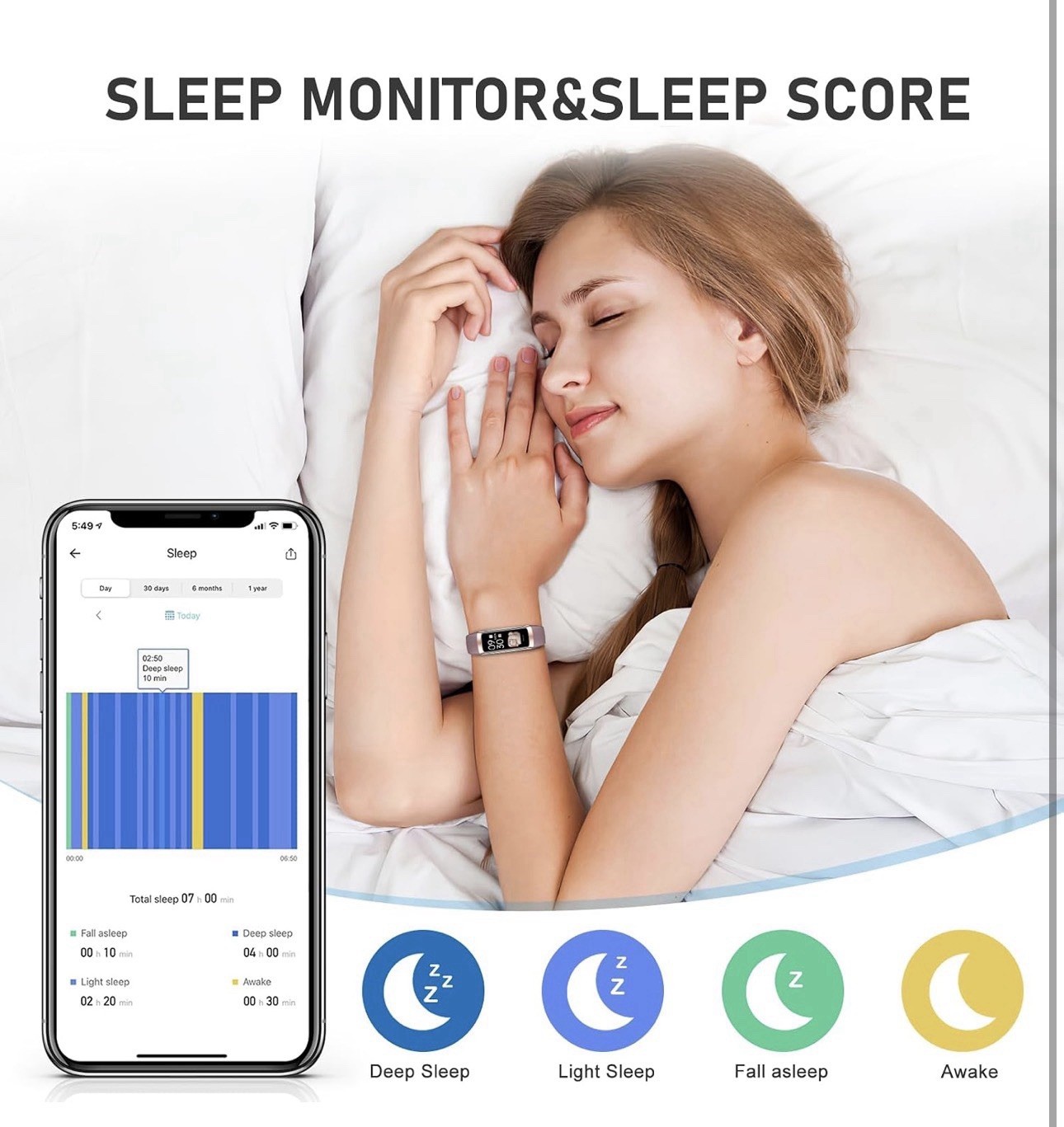 Fitness Tracker with 24/7Heart Rate, Blood Pressure, Sleep Tracking, Calorie.