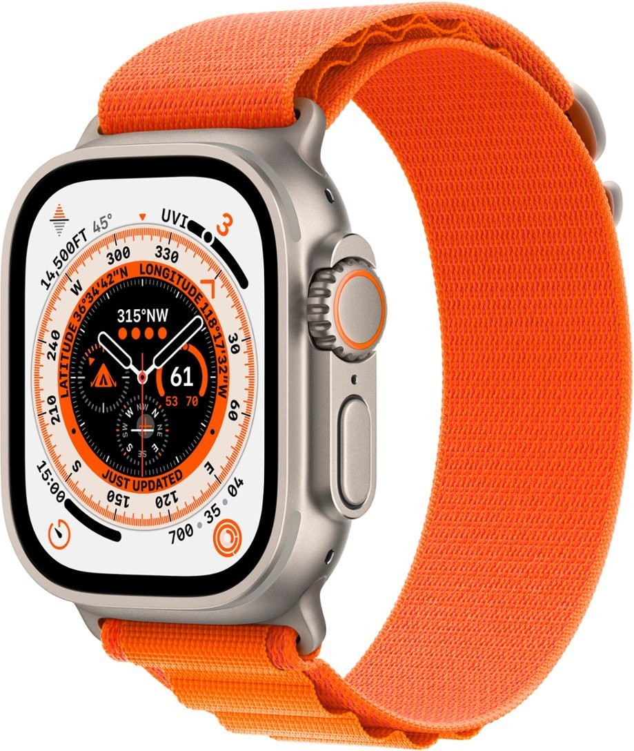 Apple Watch Ultra (GPS + LTE) 49mm Titanium Case w/ Orange Alpine Loop – Large
