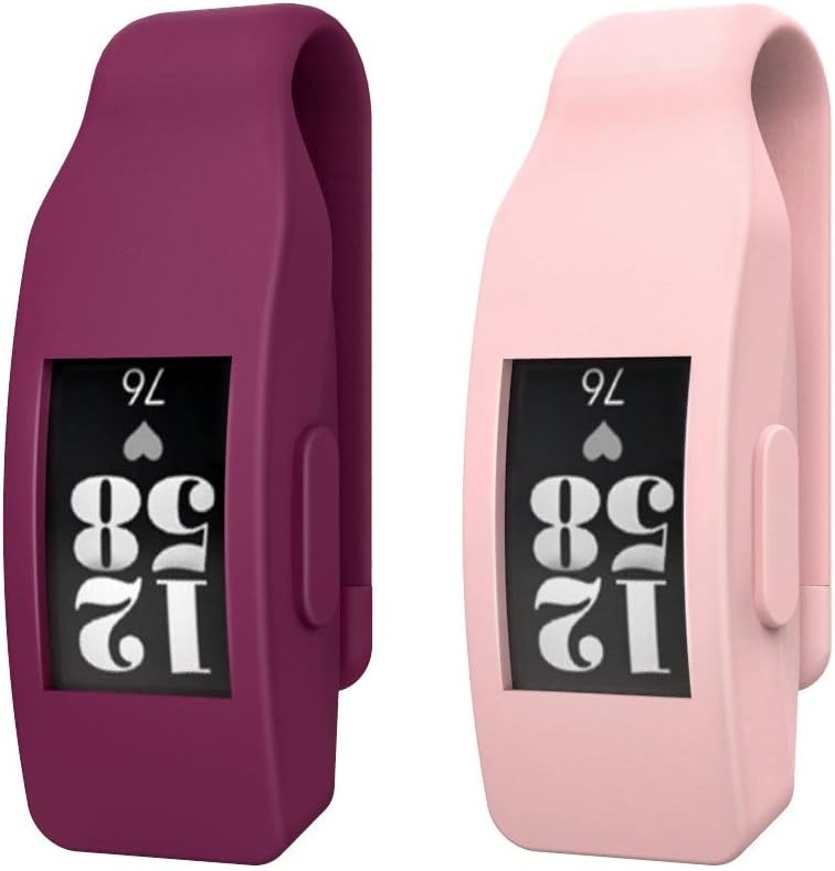 2-Pack Soft Silicone Clip Case for Fitbit Inspire HR – Wine Red & Sakura Pink