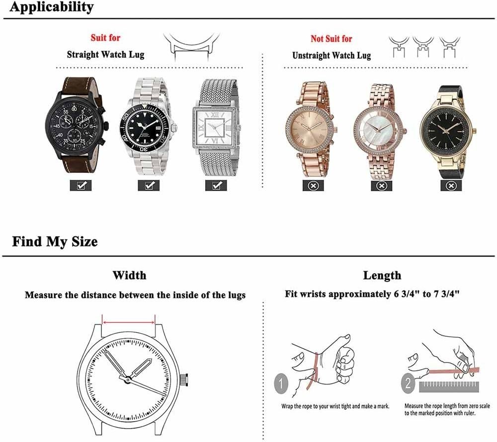 Calf Leather Strap Compatible with 14mm 16mm 18mm 20mm 22mm Watches