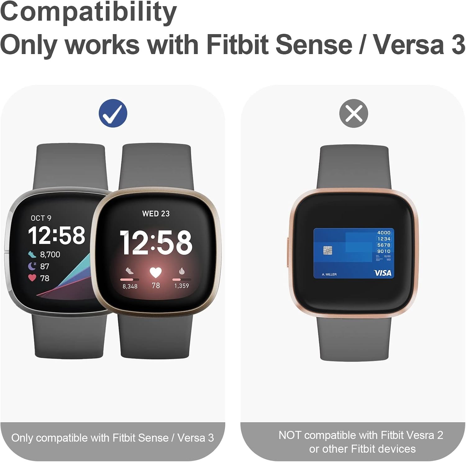 3 Pack HD Tempered Glass Screen Protector for Fitbit Sense/Versa 3 Bumper Cover
