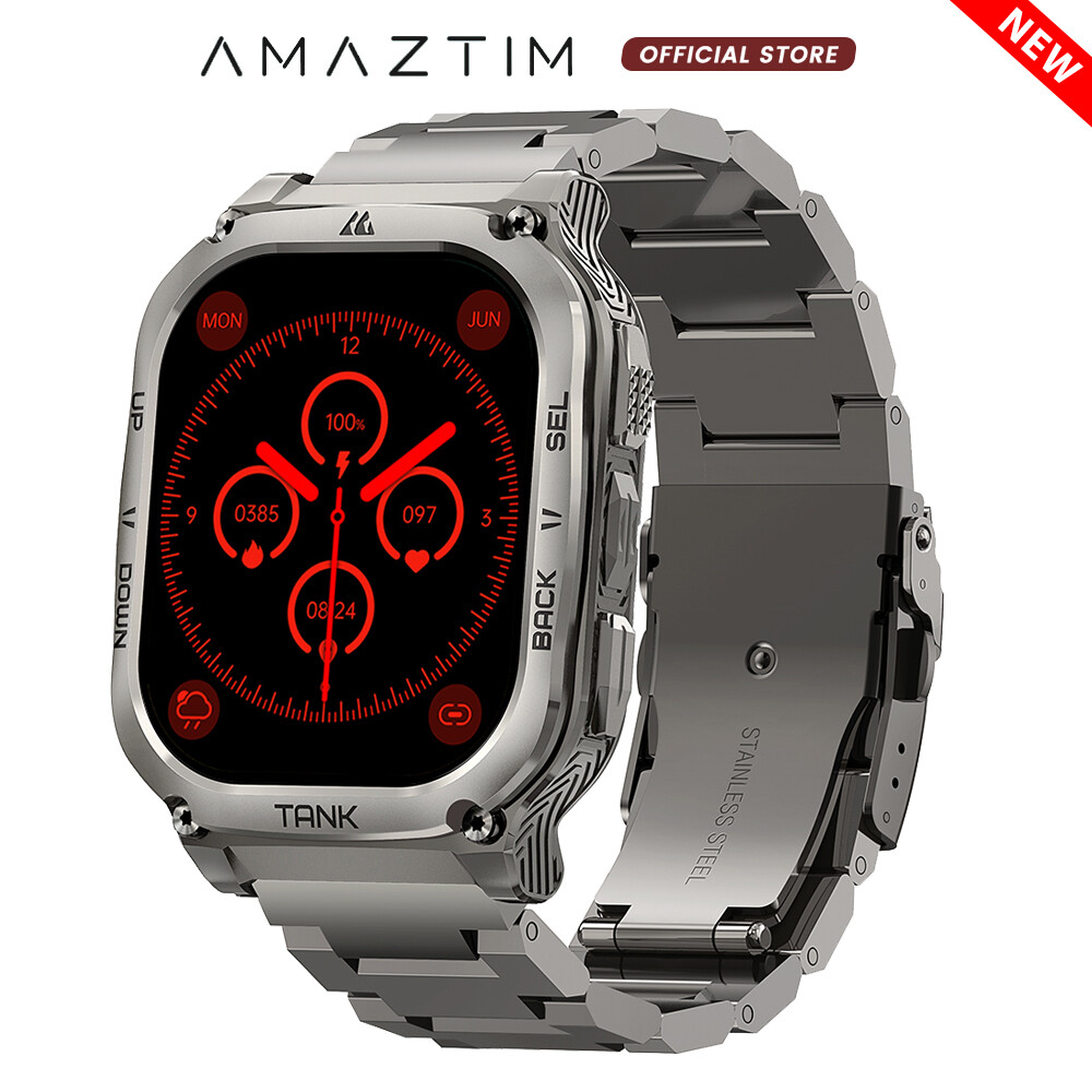 2024 AMAZTIM TANK M3 Smart Watch Men Smartwatch 480mAh Battery 5ATM Waterproof