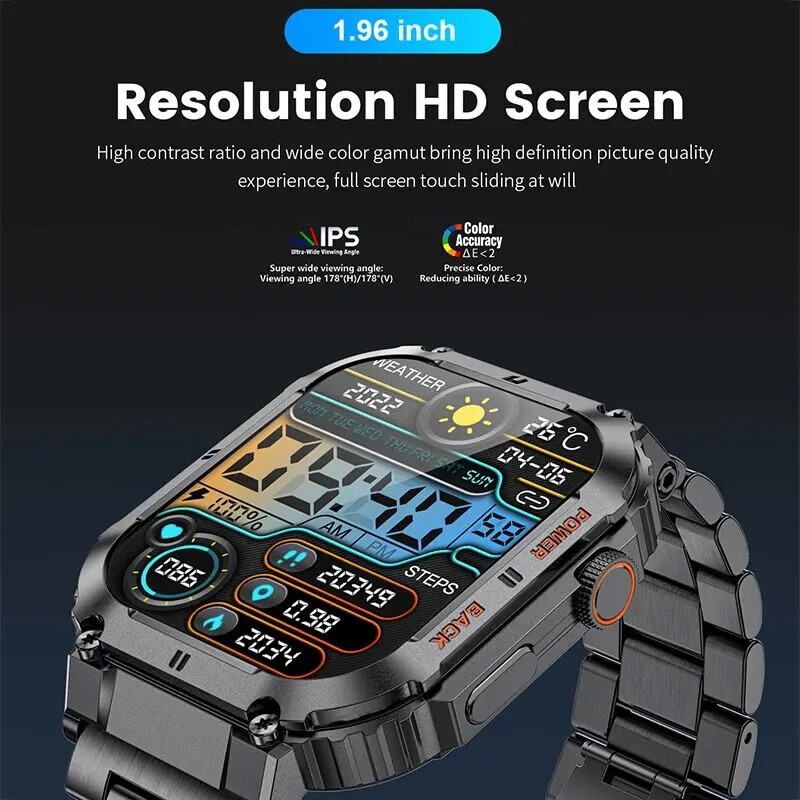 Outdoor Sports Fitness Smartwatch Men 1.96 Inch Screen Bluetooth Call Waterproof