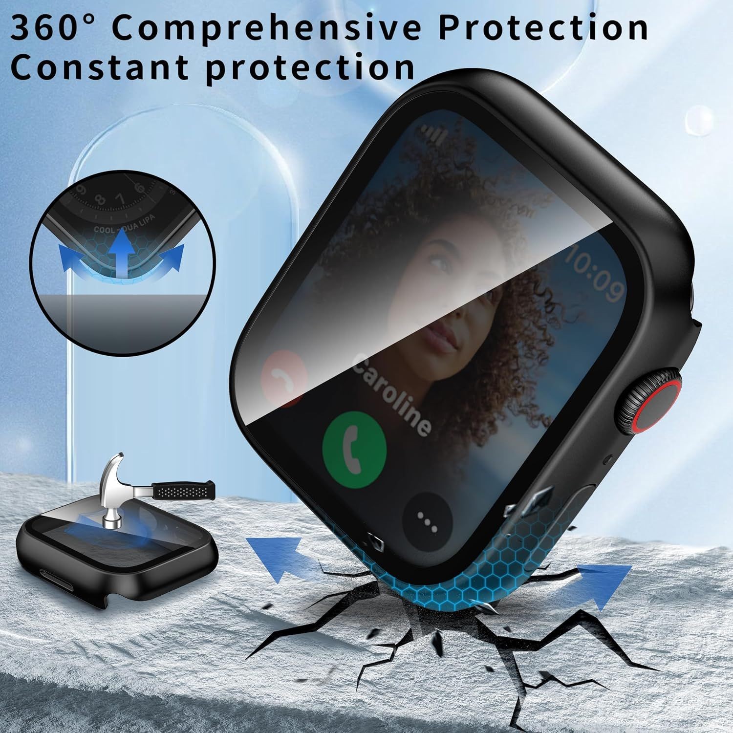 Black Waterproof Privacy Case for Apple Watch Ultra 49mm with Anti-peep Protecto