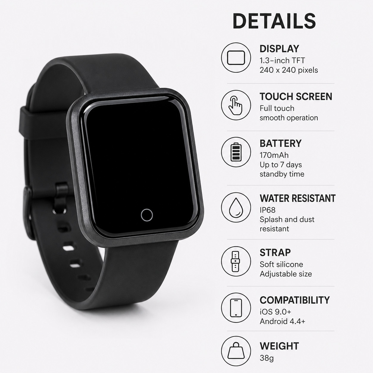 Smart Watch for Android & iOS – 1.4″ Touchscreen, Waterproof, Multiple Watch Fac
