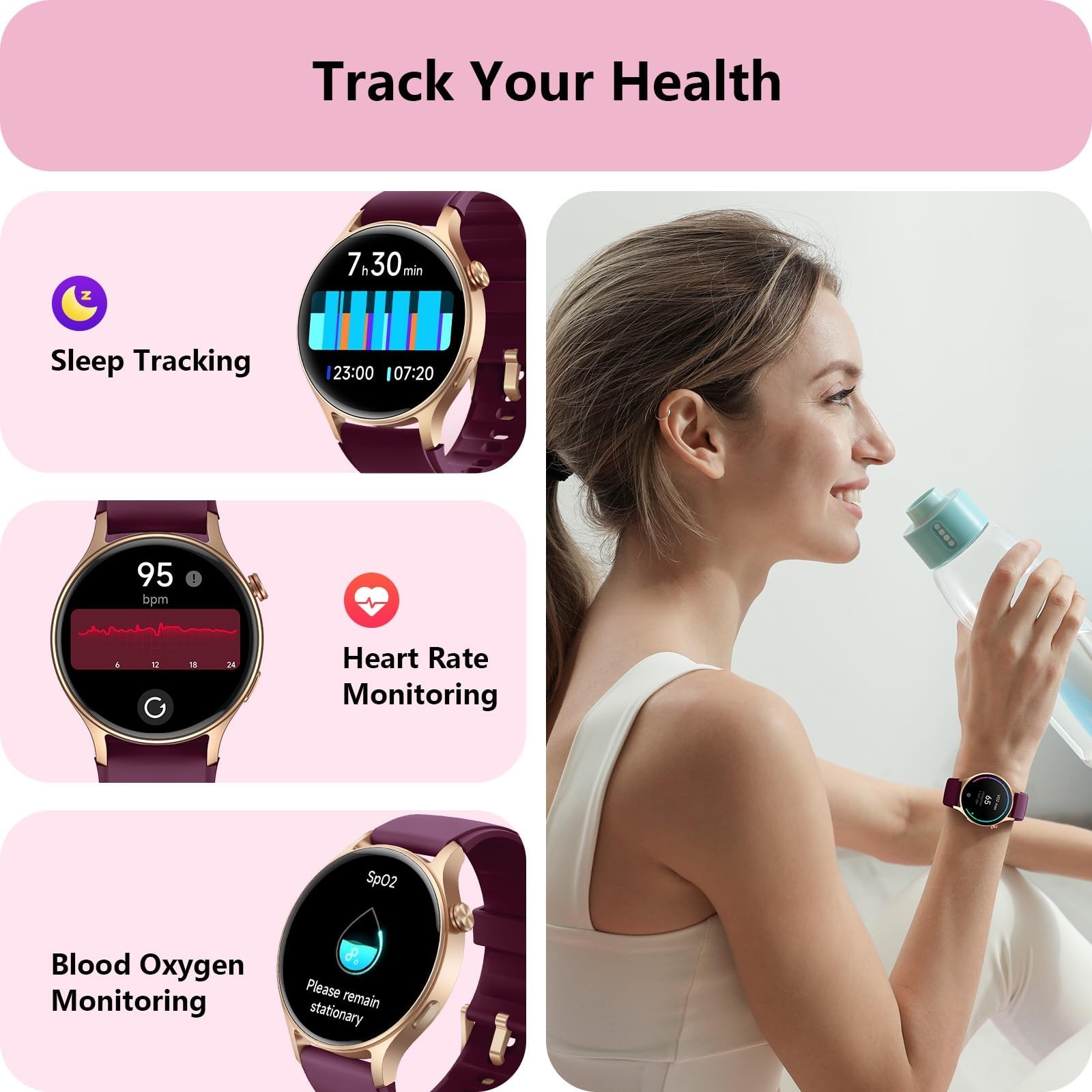 Fitness Smart Watch for Women, 1.32” AMOLED Screen, Heart Rate/Sleep Monitor, 1