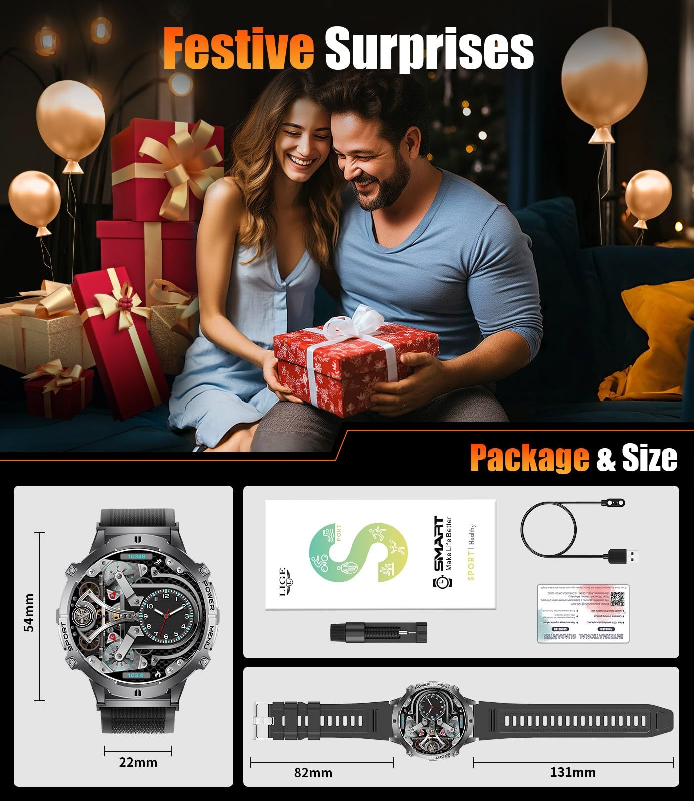 LIGE TX3-I Military Smart Watch 1.73″ AMOLED 900mAh Bluetooth Call Android iOS