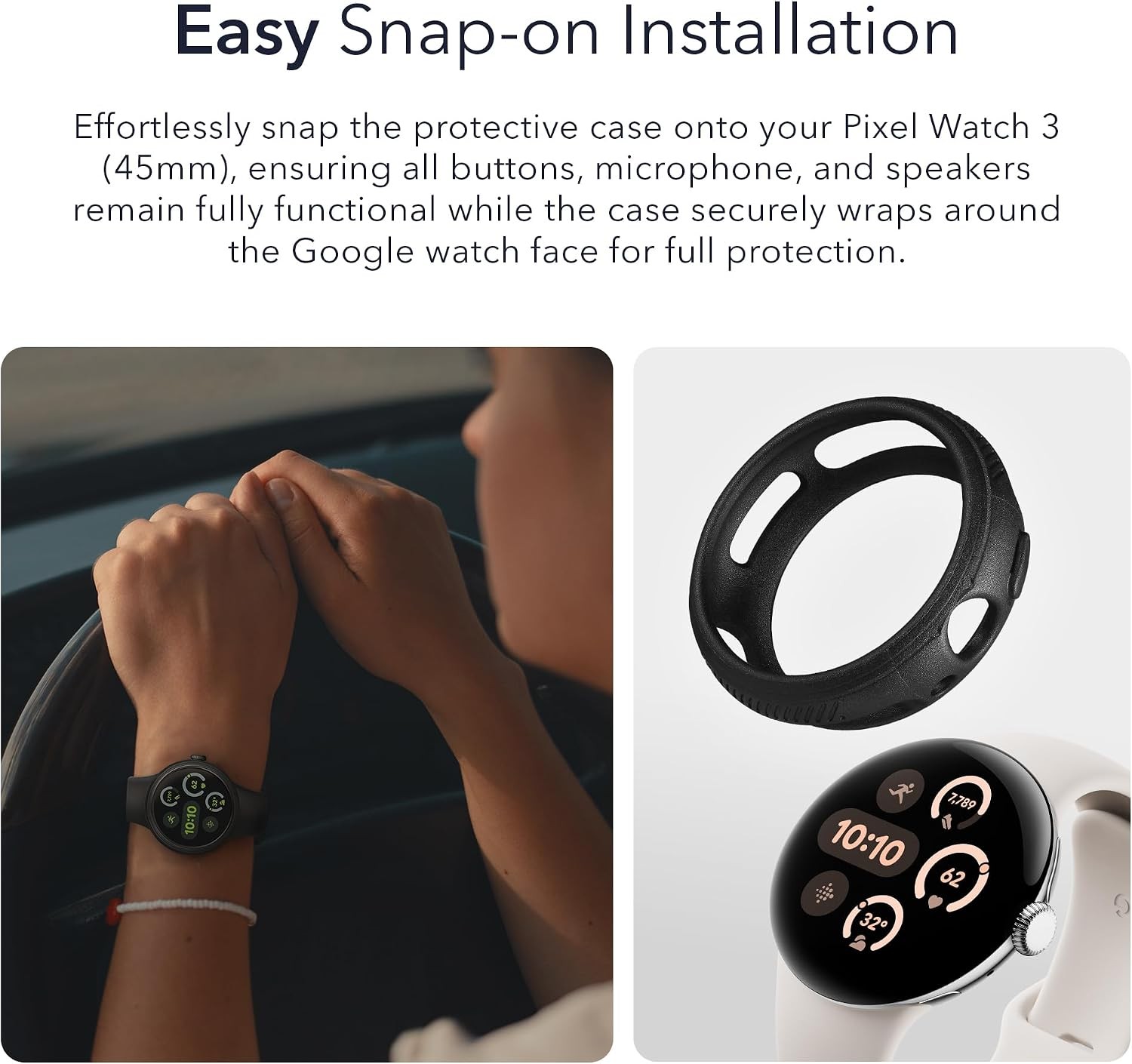 Ultra-Thin Rubber Protective Case for Google Pixel Watch 3 (45mm) – Black