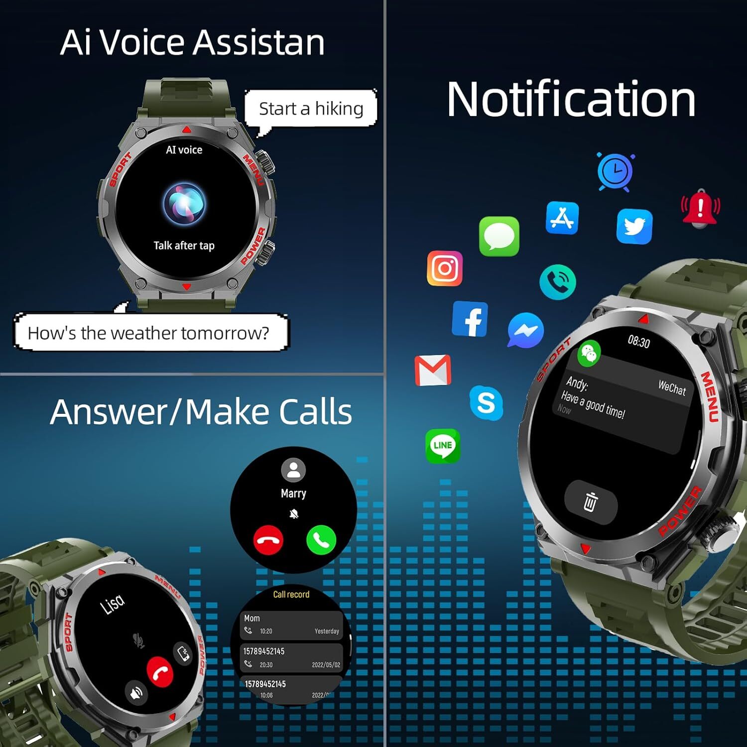 Military Smart Watch Make Call Heart Rate Waterproof for Google Pixel 9 9 Pro
