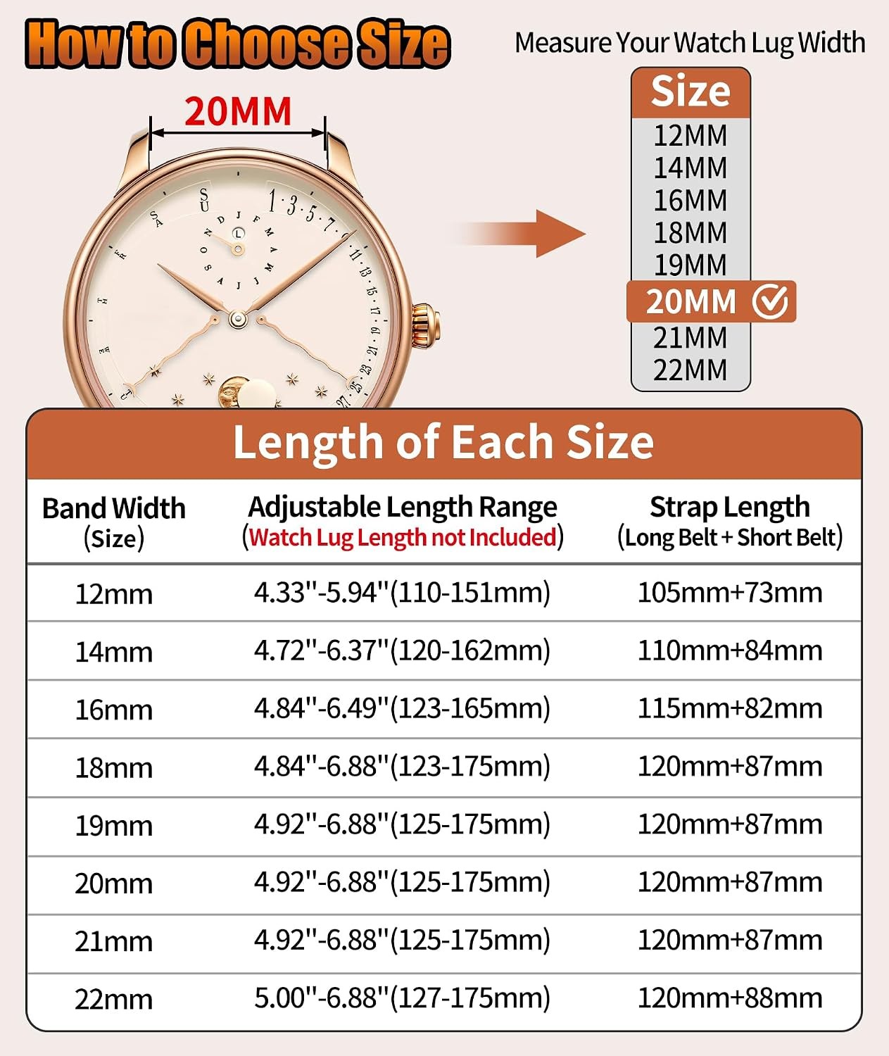 Calfskin Strap Compatible with 12mm 14mm 16mm 18mm 20mm 22mm Watches