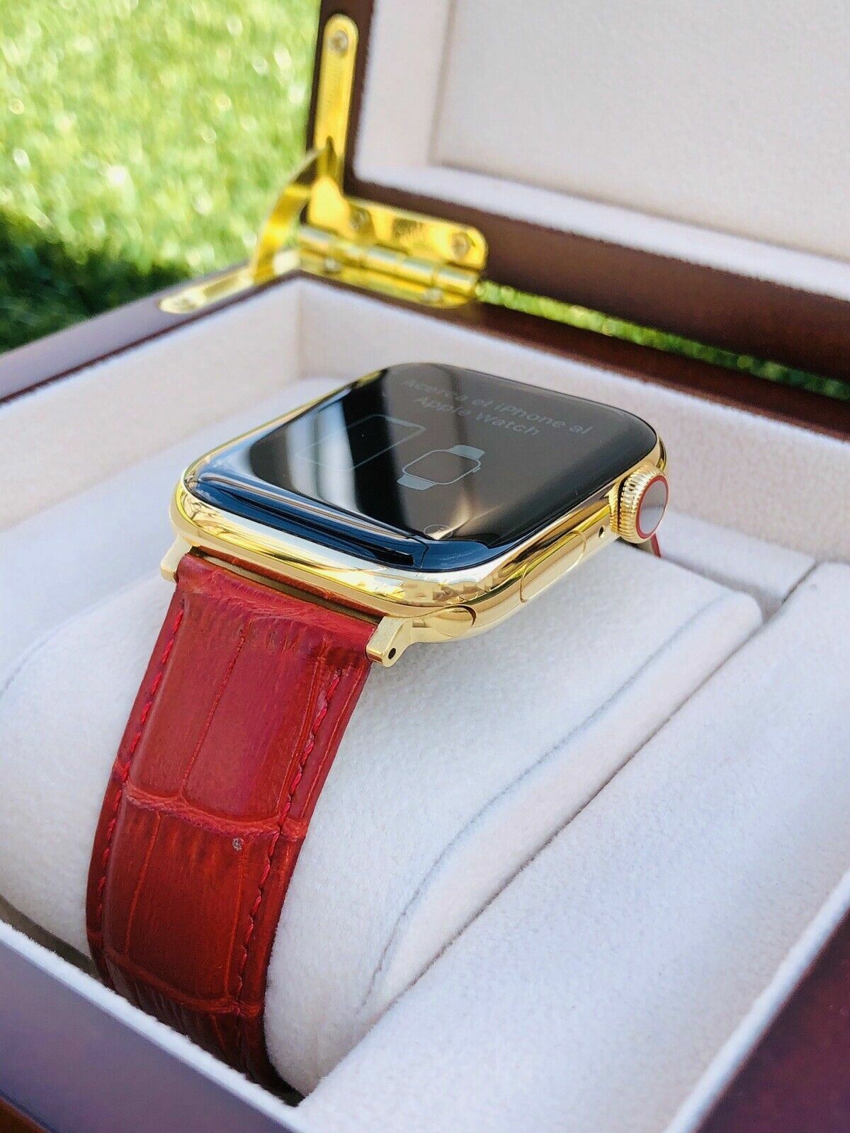 24K Gold Plated 45MM Apple Watch SERIES 9 Stainless Steel Red Band GPS LTE O2