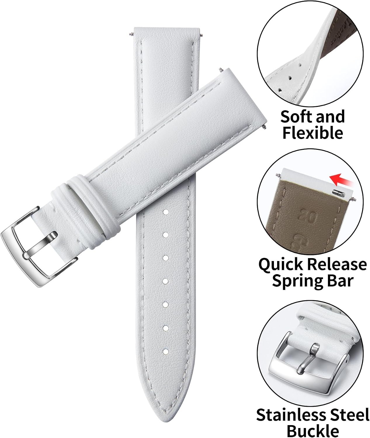 Calfskin Strap Compatible with 12mm 14mm 16mm 18mm 20mm 22mm Watches