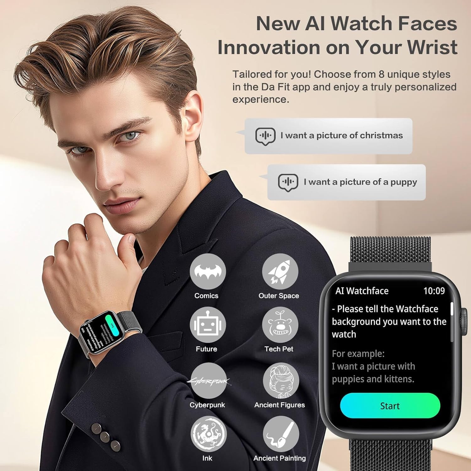 EarlySincere Smart Watch with Bluetooth 1.9” AMOLED Waterproof Blood Pressure