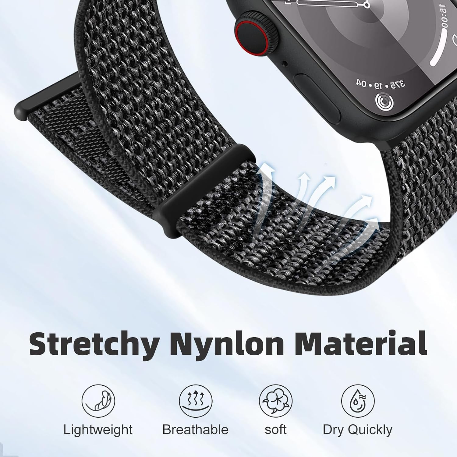 Stretch Adjustable Braided Nylon Strap Compatible with Apple Watch 44mm 45mm